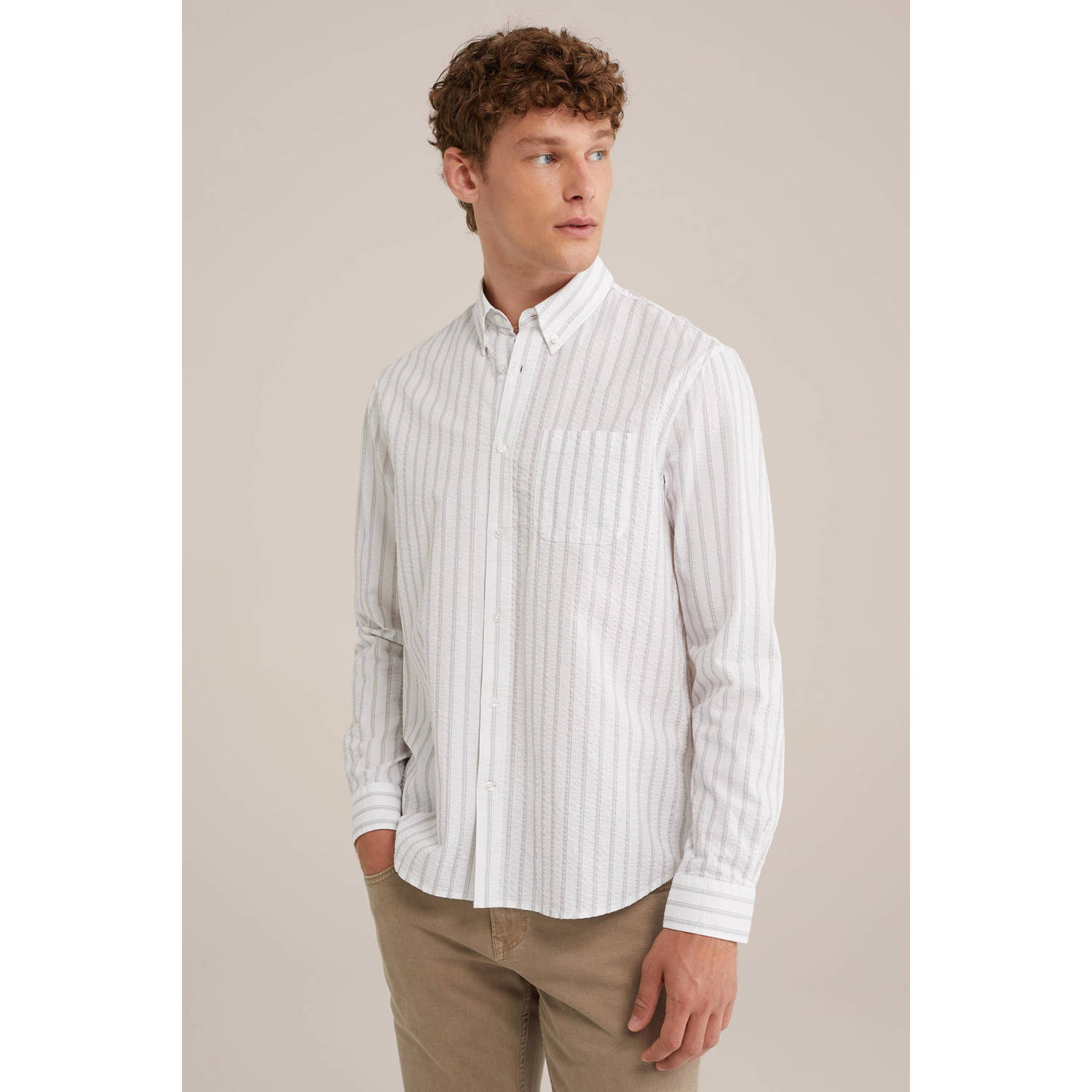 WE Fashion gestreept regular fit overhemd moonbeam