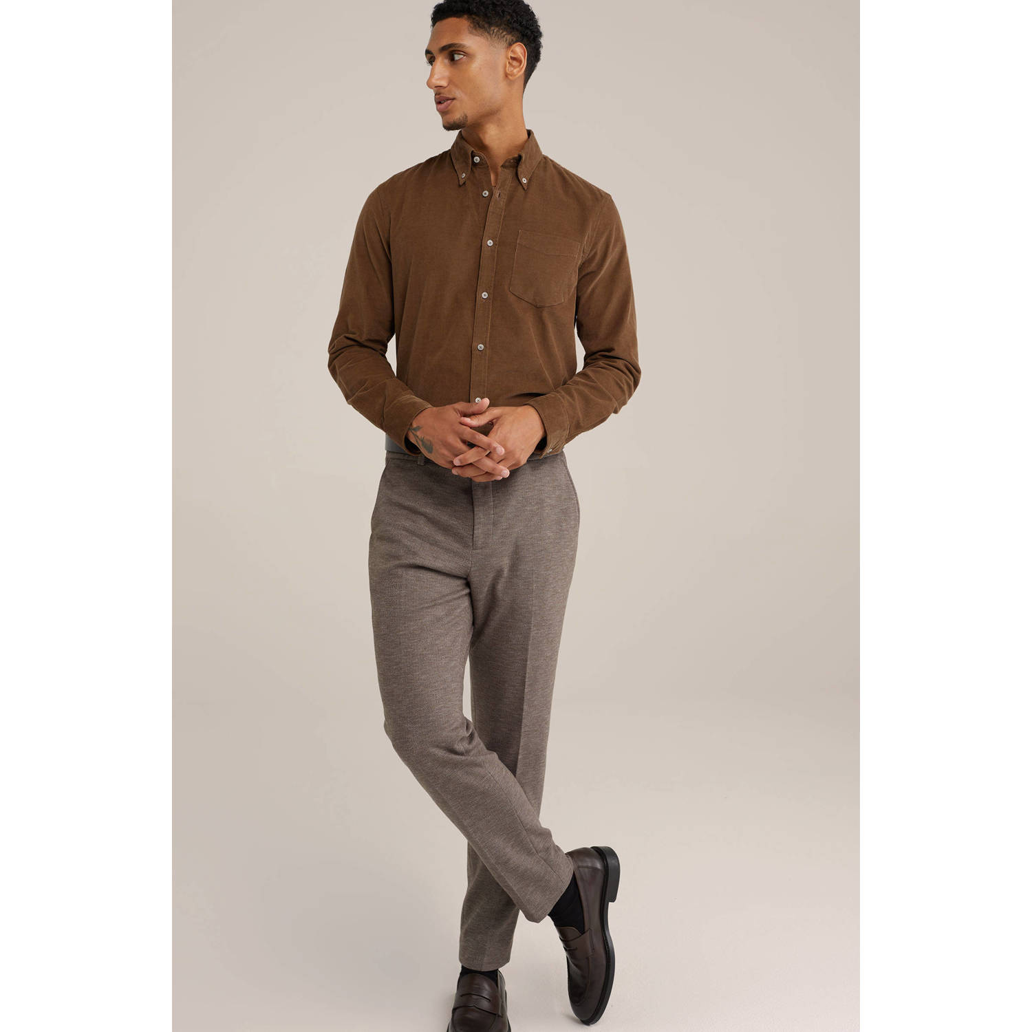 Van Gils corduroy slim fit overhemd cumin