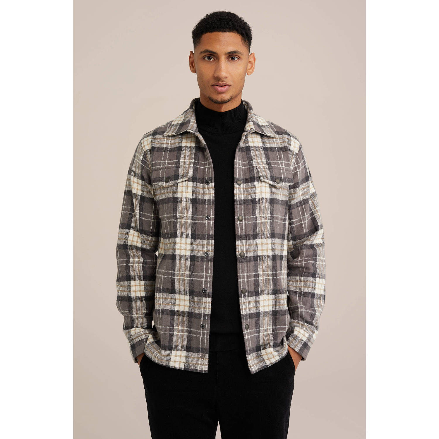 Van Gils geruit slim fit overshirt mouse grey