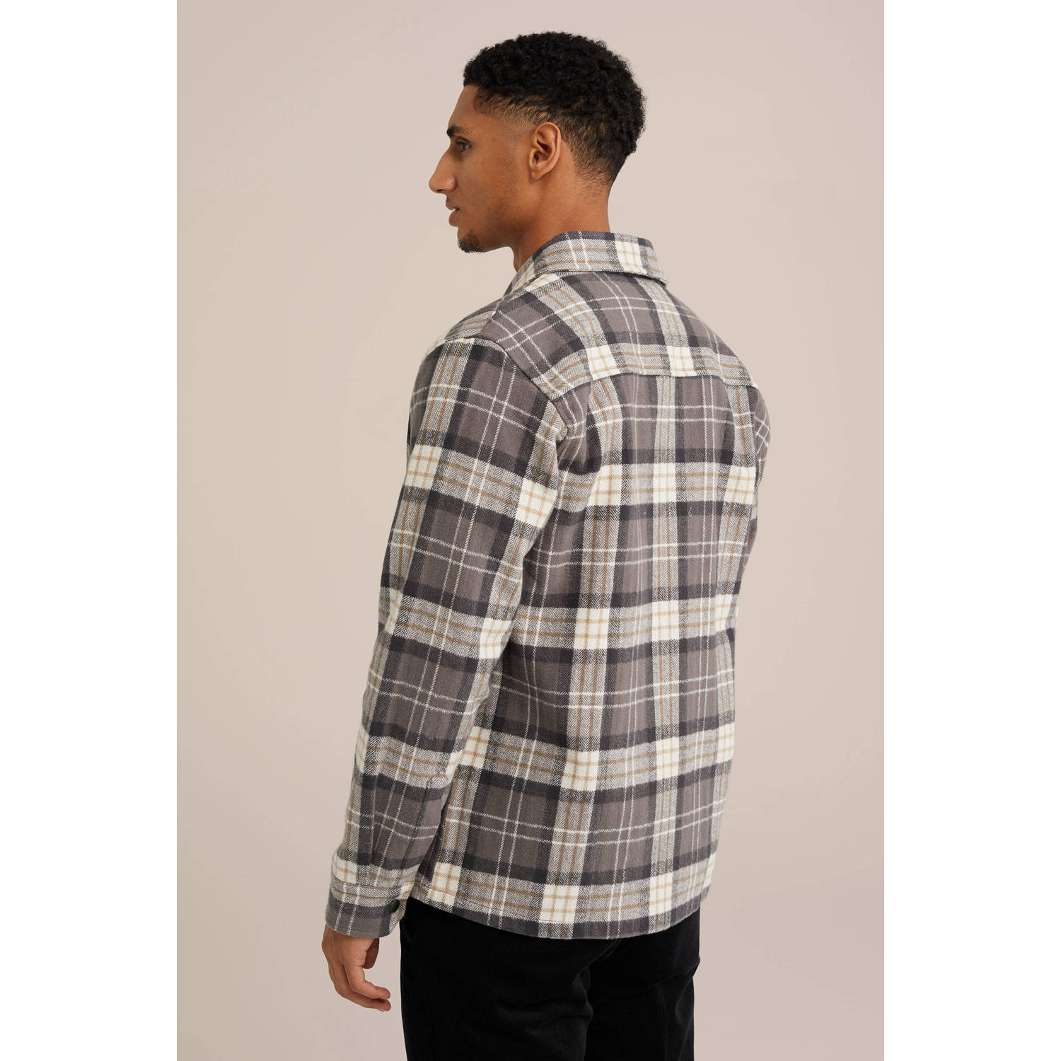 Van Gils geruit slim fit overshirt mouse grey