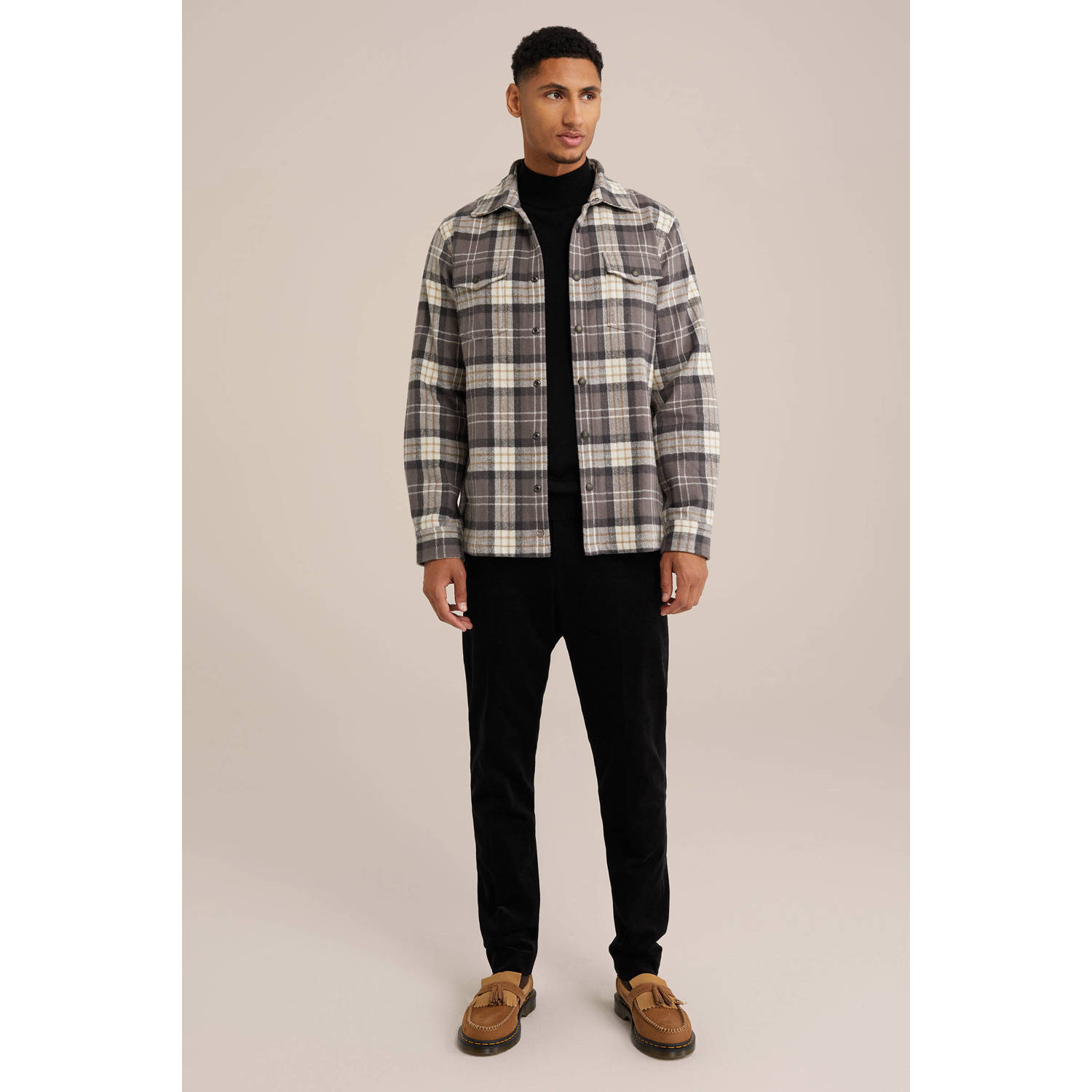 Van Gils geruit slim fit overshirt mouse grey