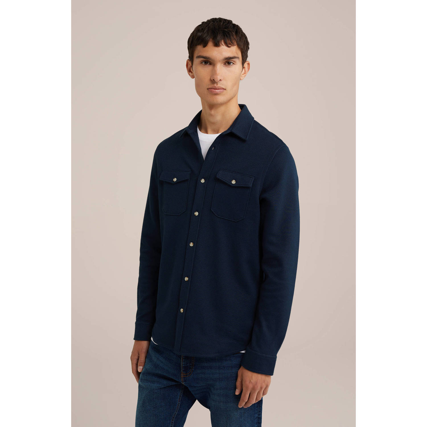 WE Fashion regular fit overshirt donkerblauw
