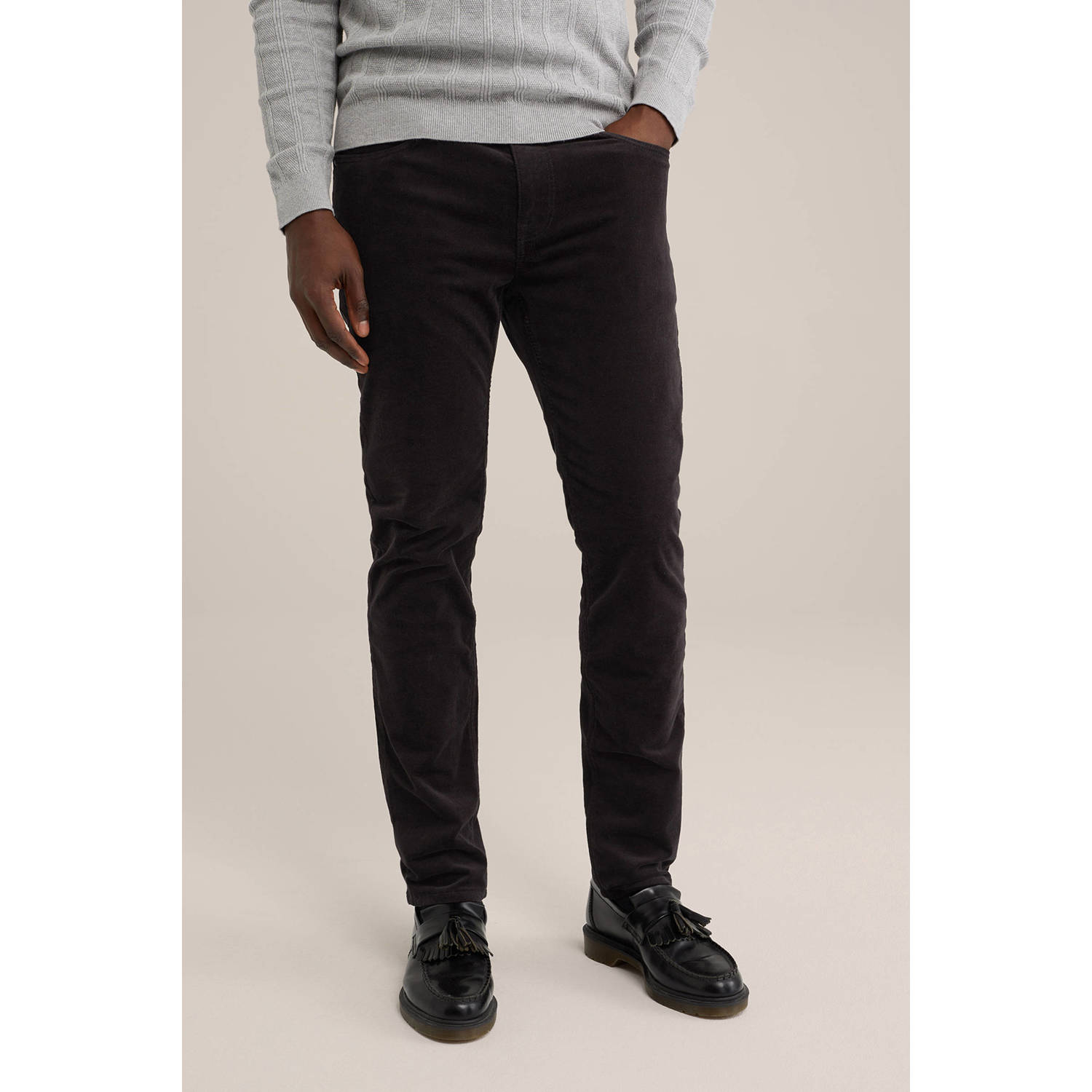 WE Fashion corduroy slim fit broek zwart
