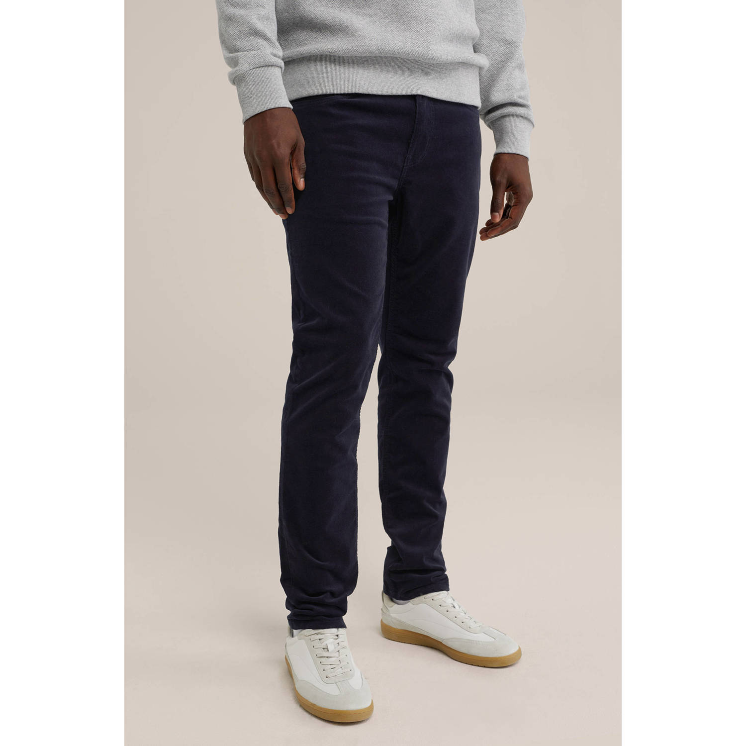 WE Fashion corduroy slim fit broek donkerblauw