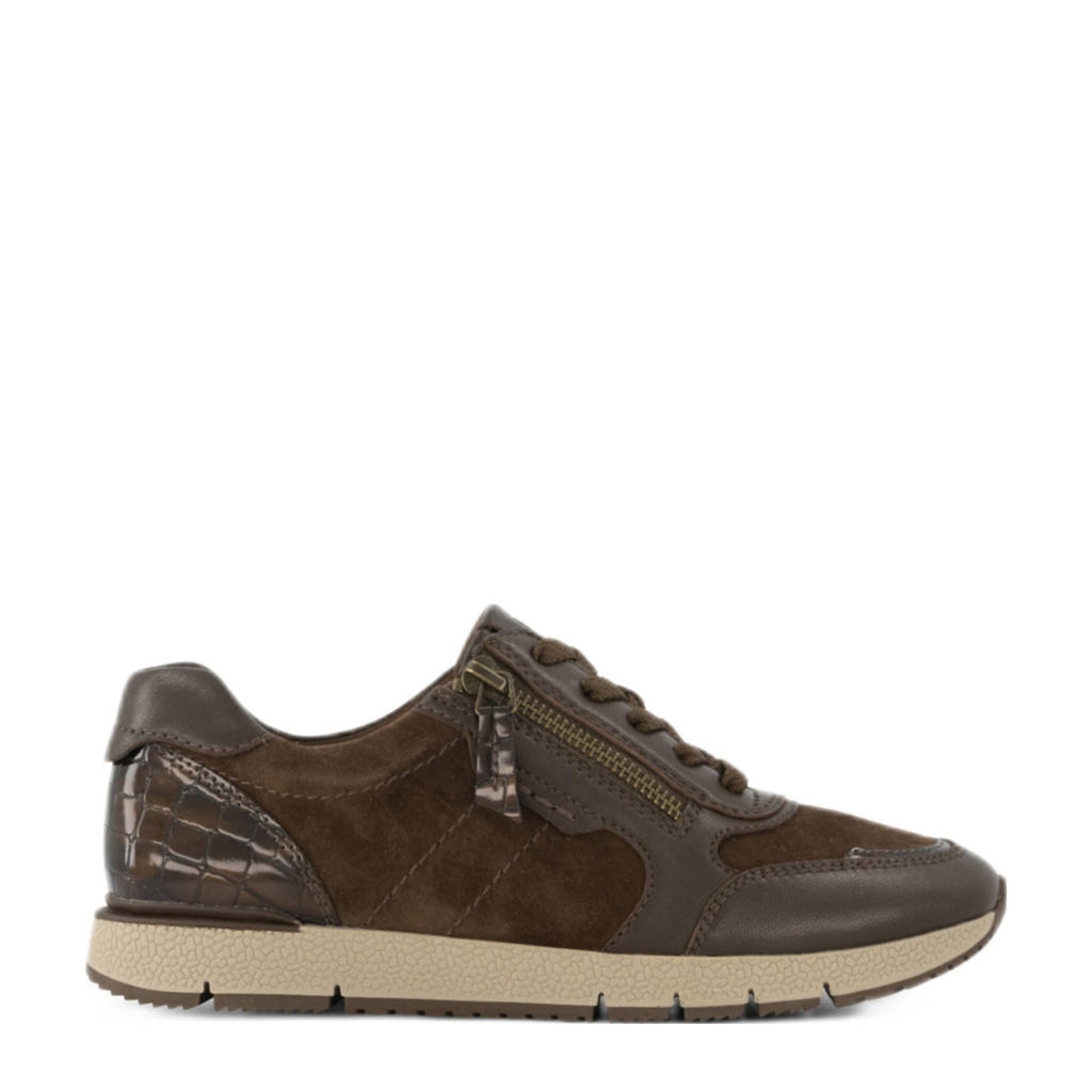 Bruine dames Medicus comfort leren sneakers van textiel/leder/rubber met rits- en vetersluiting