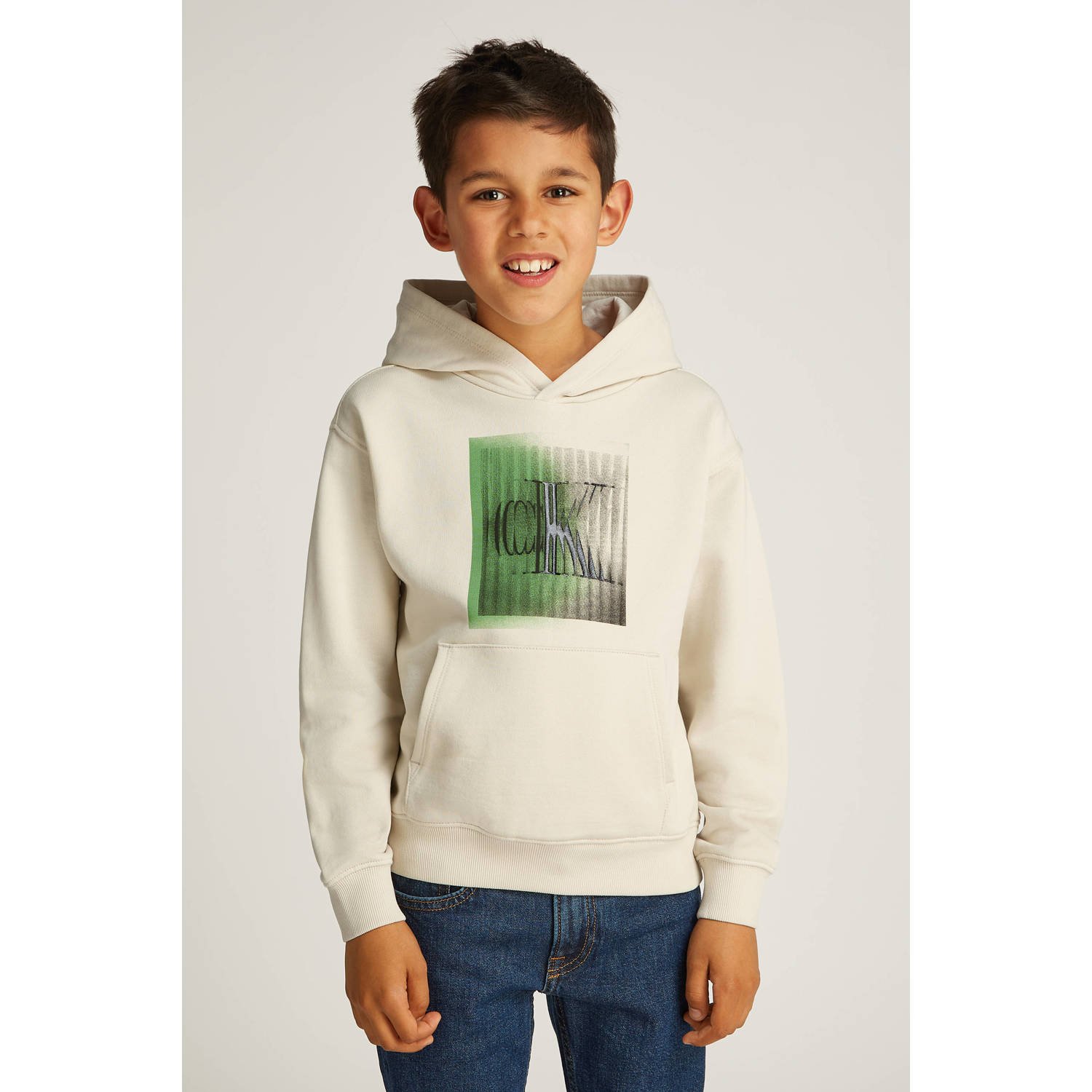 Calvin Klein Sweatshirt LARGE SHIFTED CK HOODIE voor kinderen tot 16 jaar met logo-opdruk