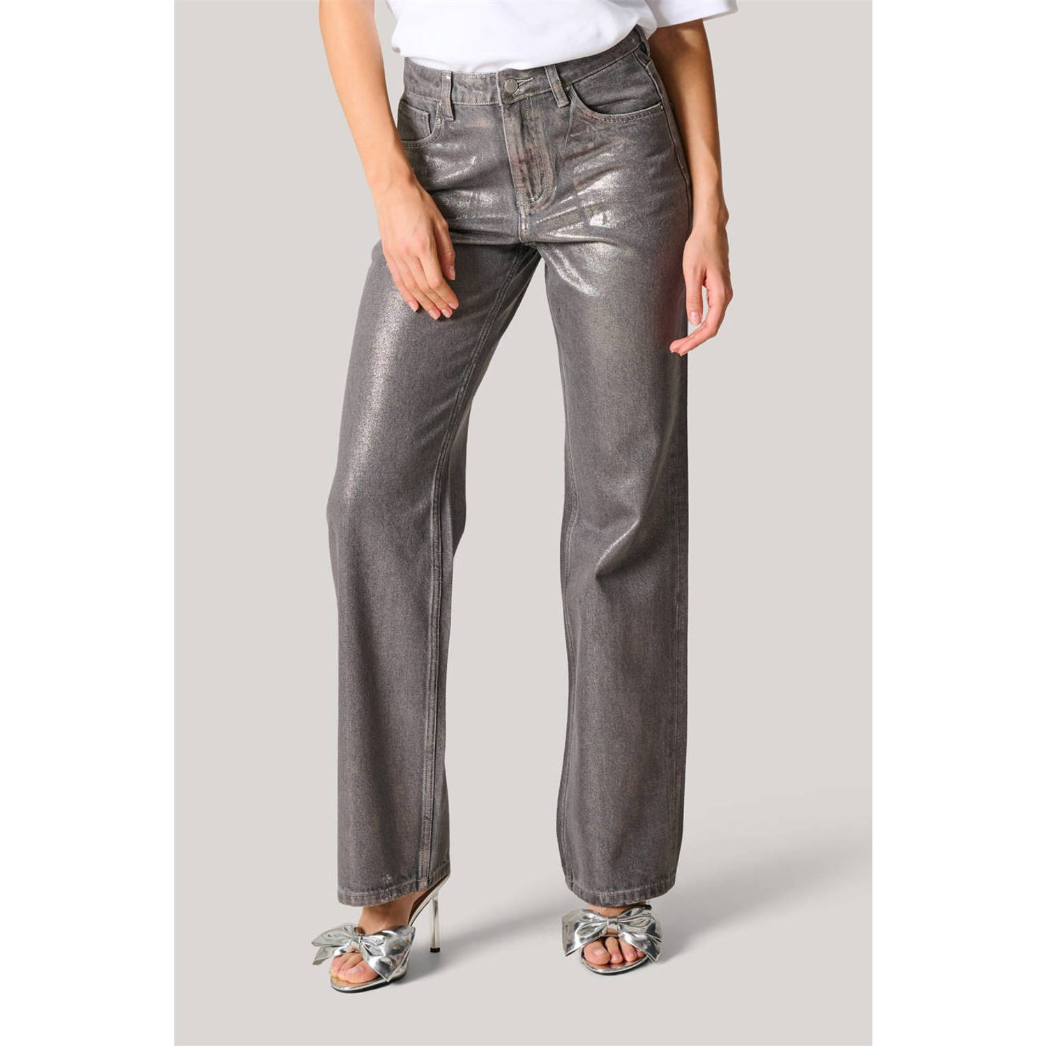 Shoeby coated straight leg jeans zilver