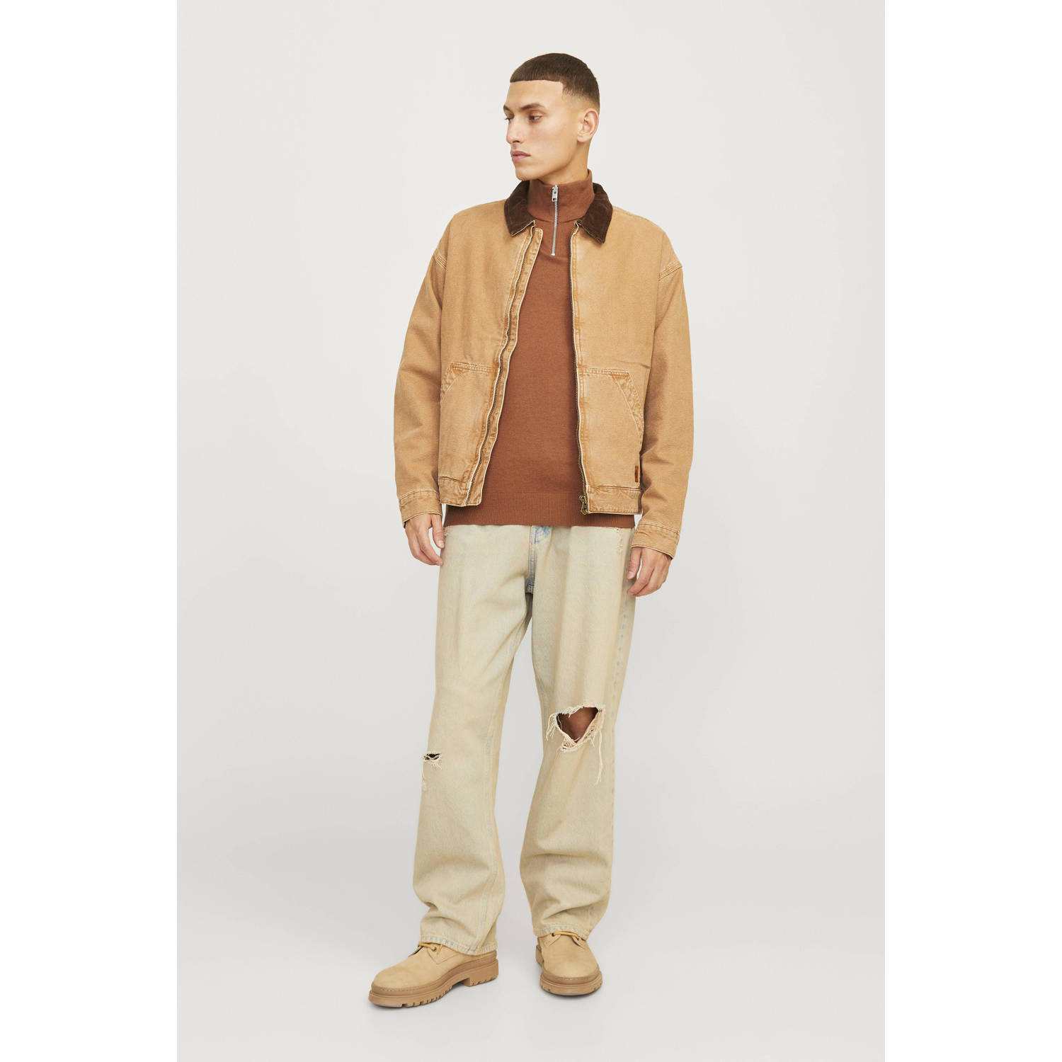 Jack & jones Essentials Jjeemil Gebreide Half-Zip Trui Brown Heren