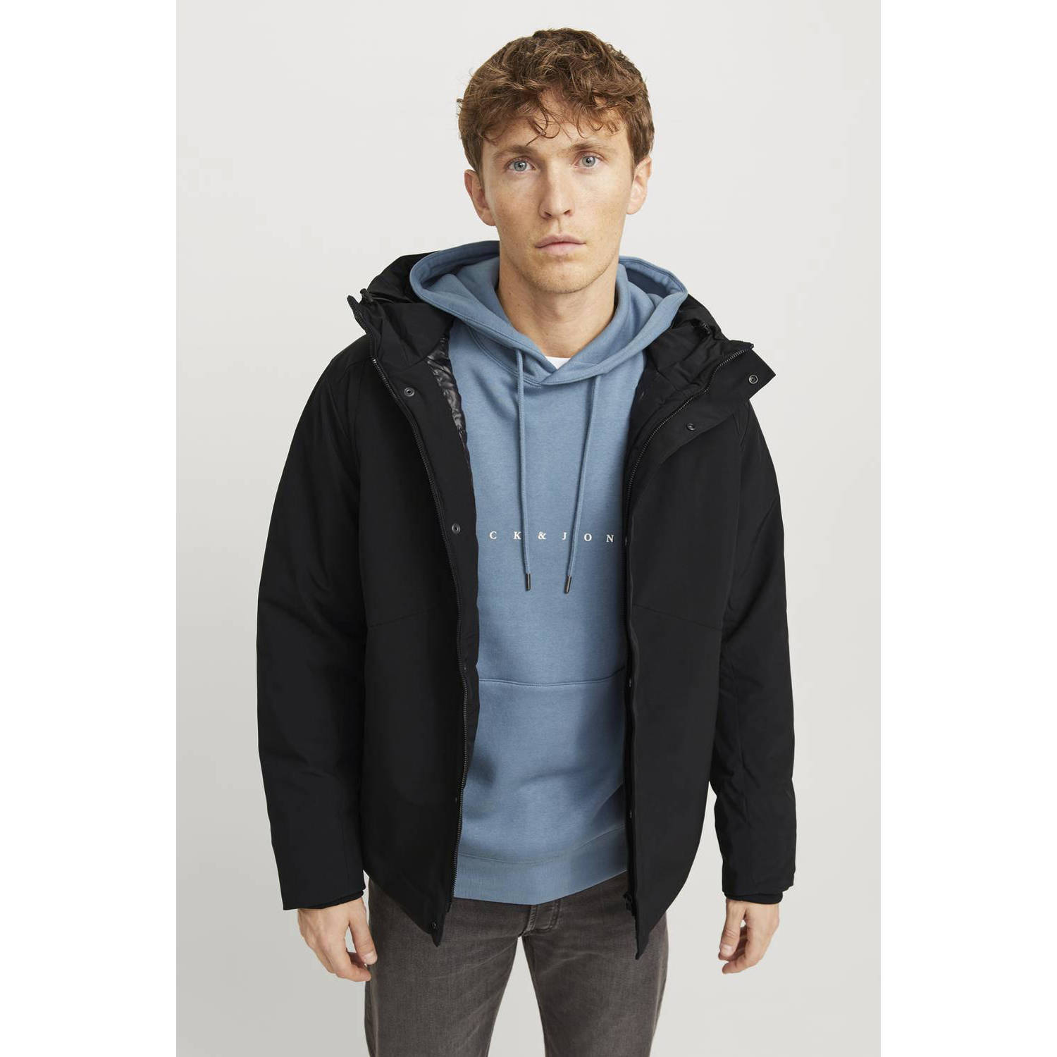 JACK & JONES ESSENTIALS gewatteerde jas JJEKEEN zwart