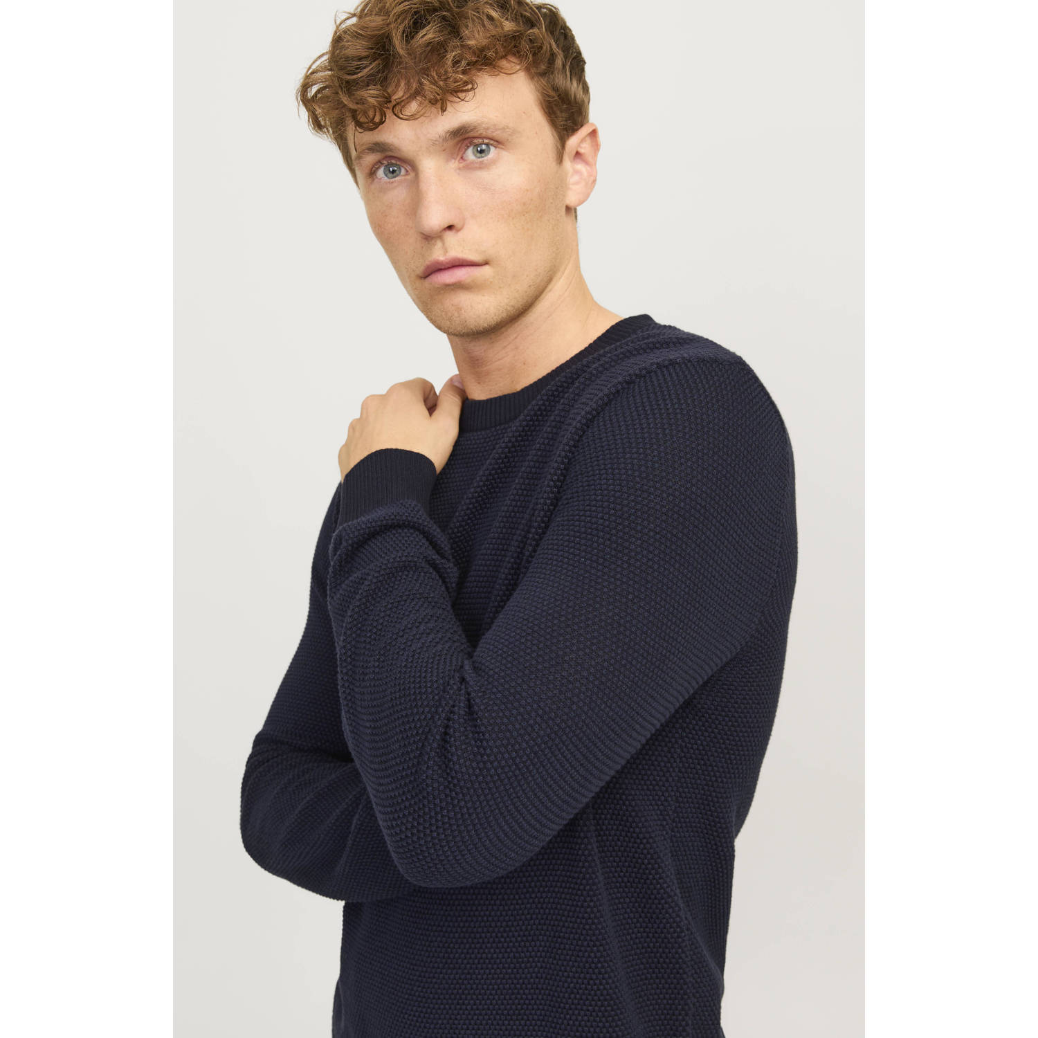 JACK & JONES ESSENTIALS gebreide trui JJEGLOBE donkerblauw