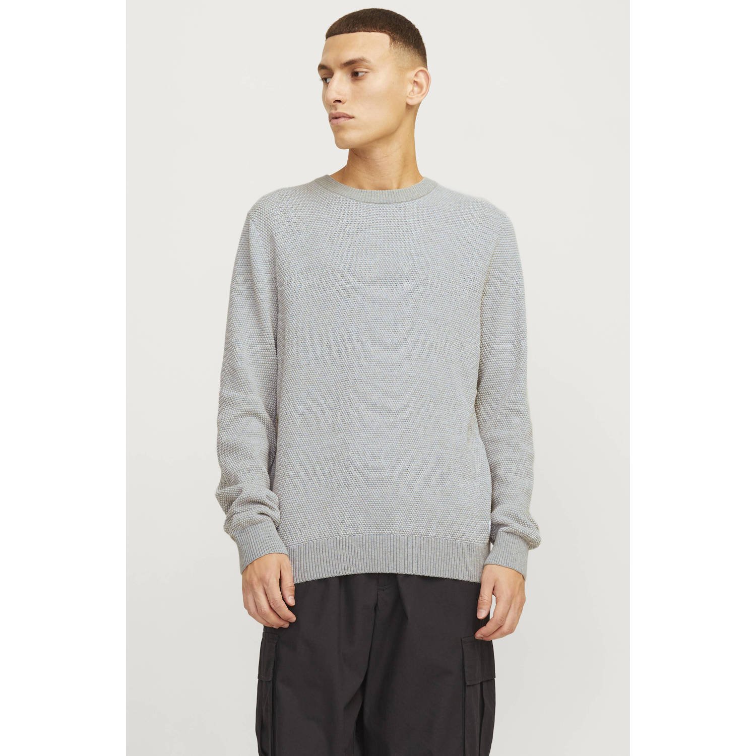 JACK & JONES ESSENTIALS gebreide trui JJEGLOBE grijs