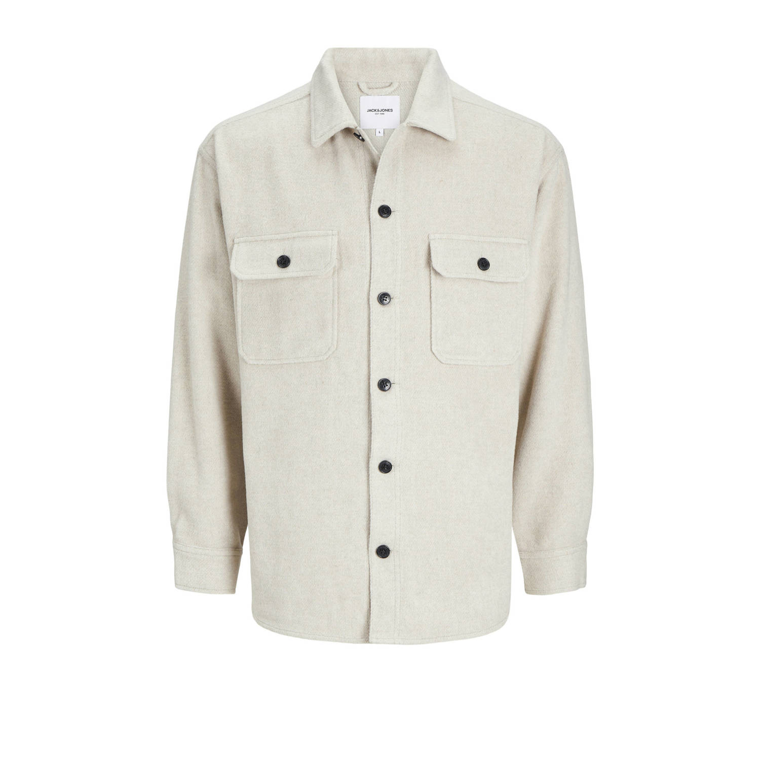 JACK & JONES ESSENTIALS loose fit overshirt JJEBRADLEY OLLIE met wol beige