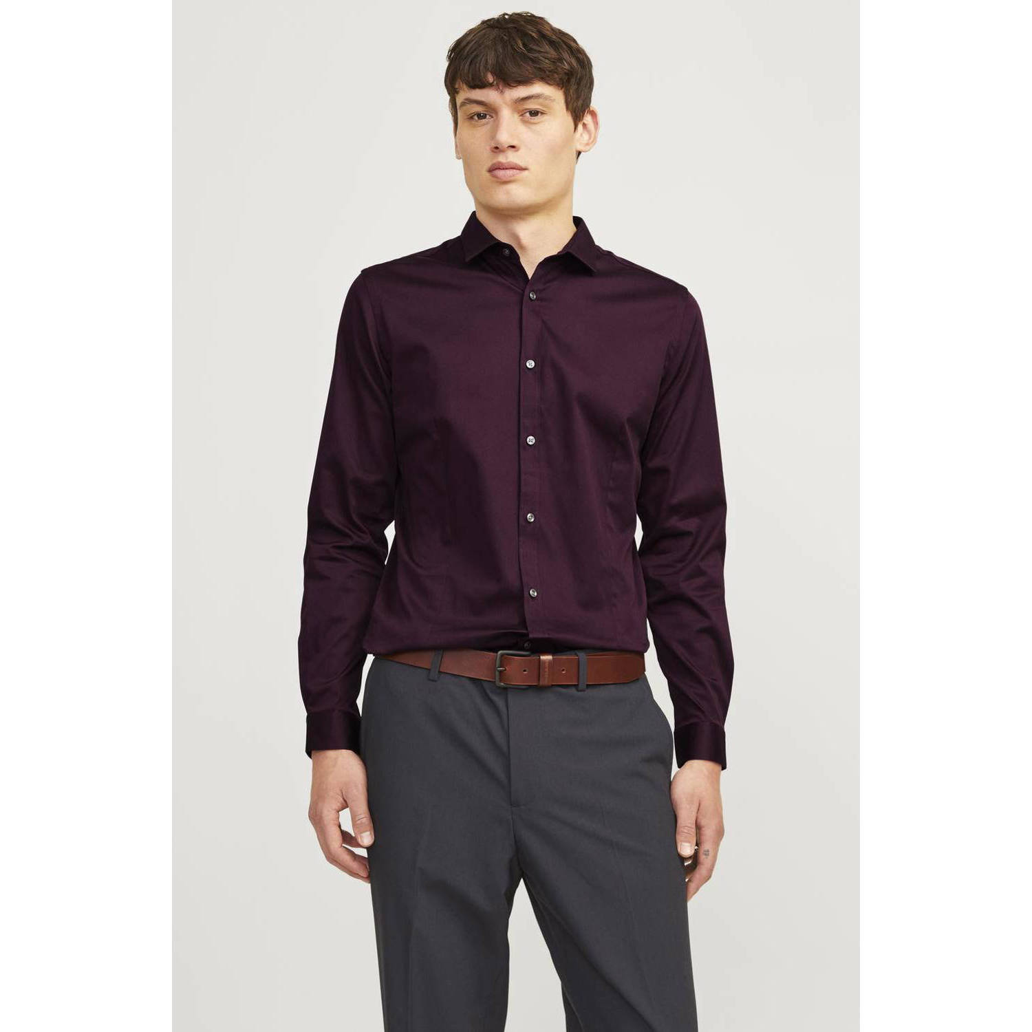 JACK & JONES PREMIUM super slim fit overhemd JJPRPARMA donkpaars