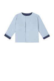 thumbnail: Blauw, lichtblauw en donkerblauwe jongens Noppies baby reversible vest Nowra van sweat materiaal met meerkleurige print, lange mouwen, ronde hals en drukknoopsluiting