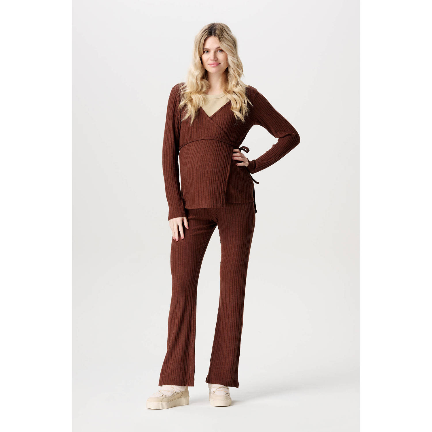 Noppies maternity high waist wide leg zwangerschapsbroek Inari bruin