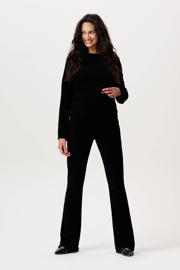 thumbnail: Zwarte dames Noppies maternity cropped top van katoen met effen, lange mouwen en ronde hals