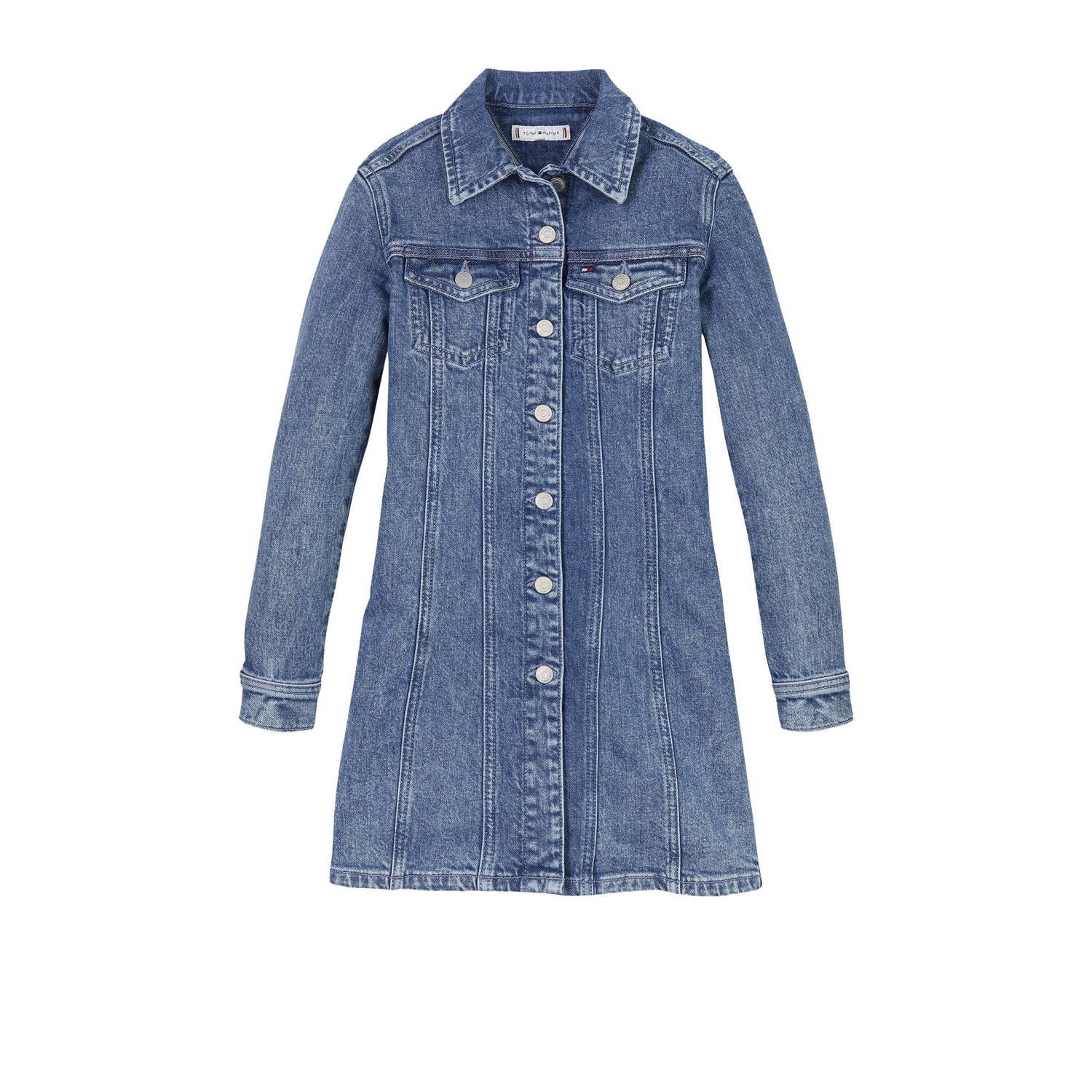 Tommy Hilfiger Jeans jurk DENIM DRESS LS met borstzakken in blauwe wassing