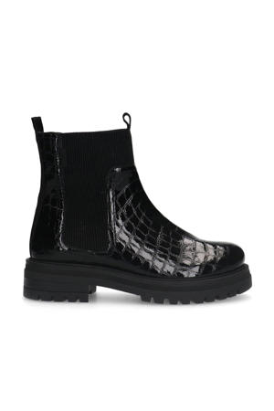 lakleren chelsea boots met crocoprint zwart
