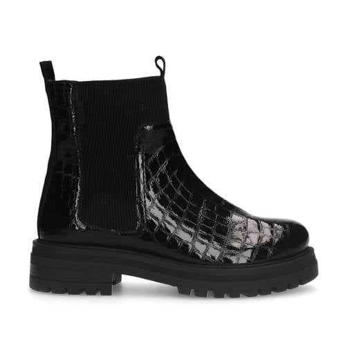 Manfield lakleren chelsea boots met crocoprint zwart afbeelding