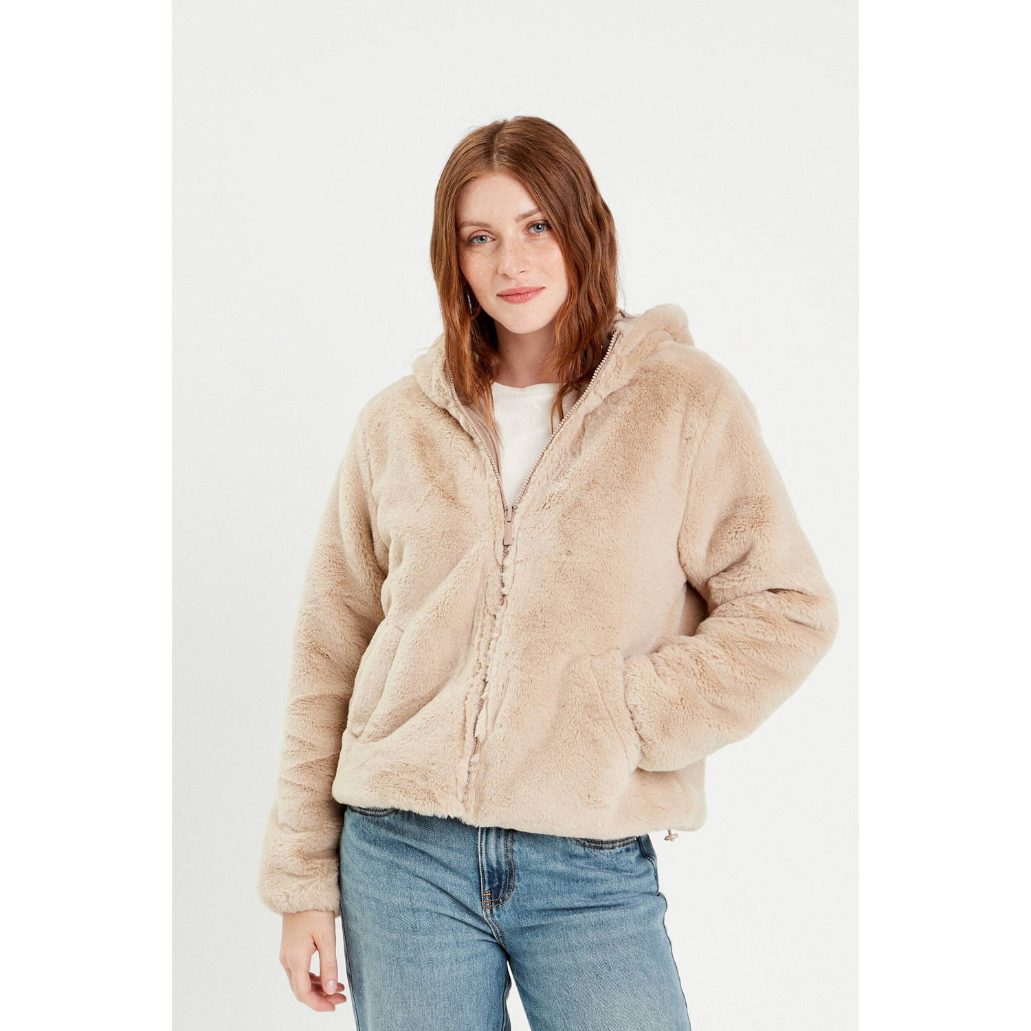 Cache reversible jas beige