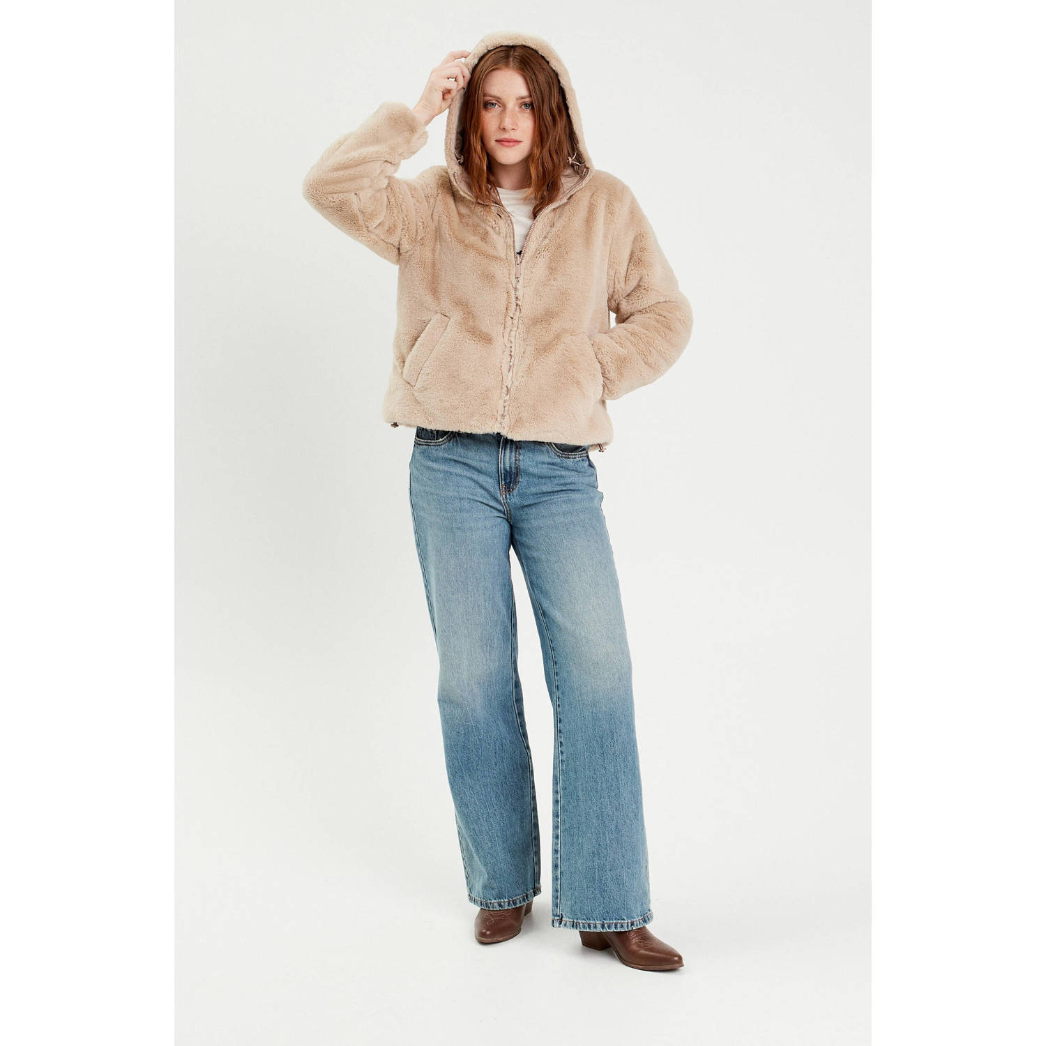 Cache reversible jas beige