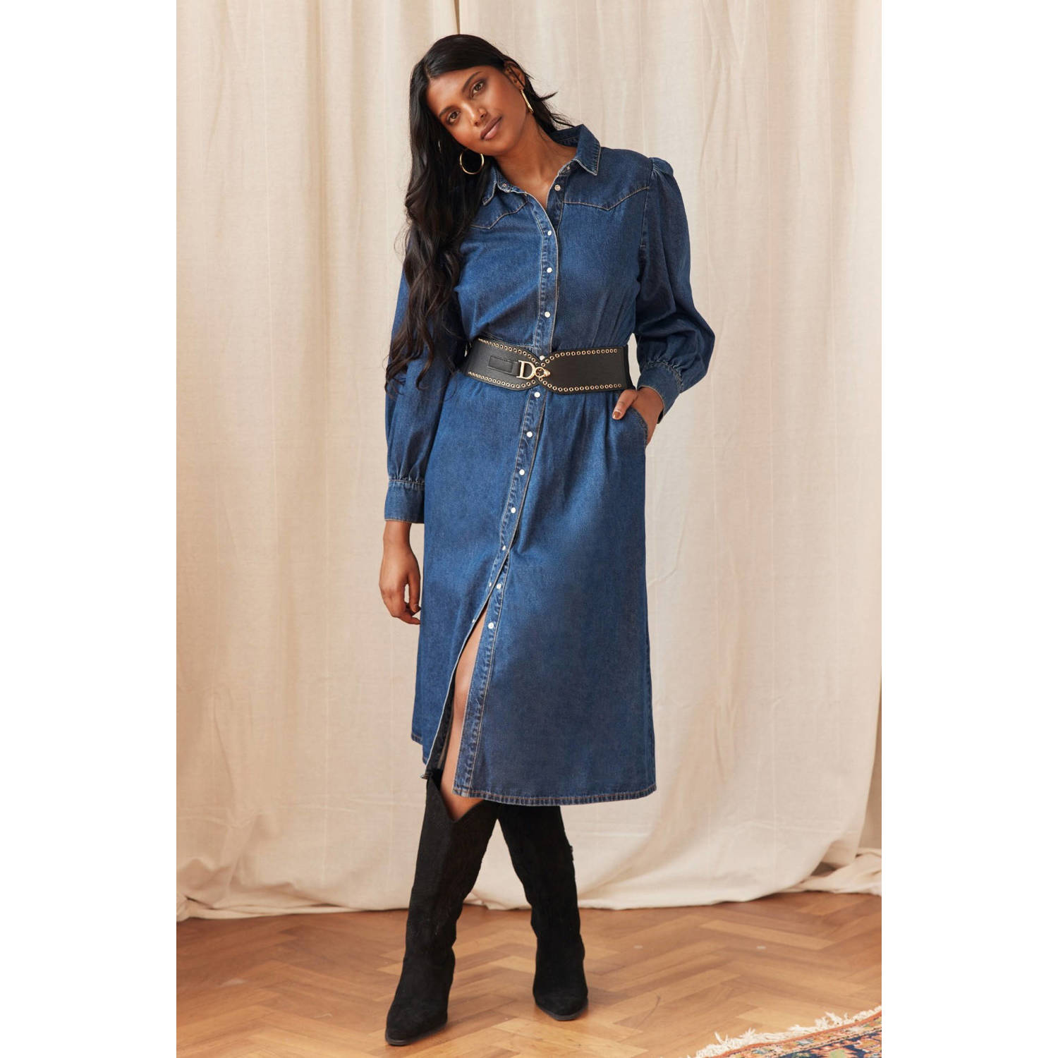LOLALIZA jurk dark blue denim