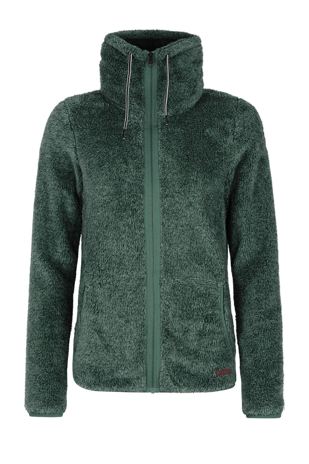 Groene dames Protest fleecevest Riri met effen, lange mouwen, opstaande kraag en ritssluiting