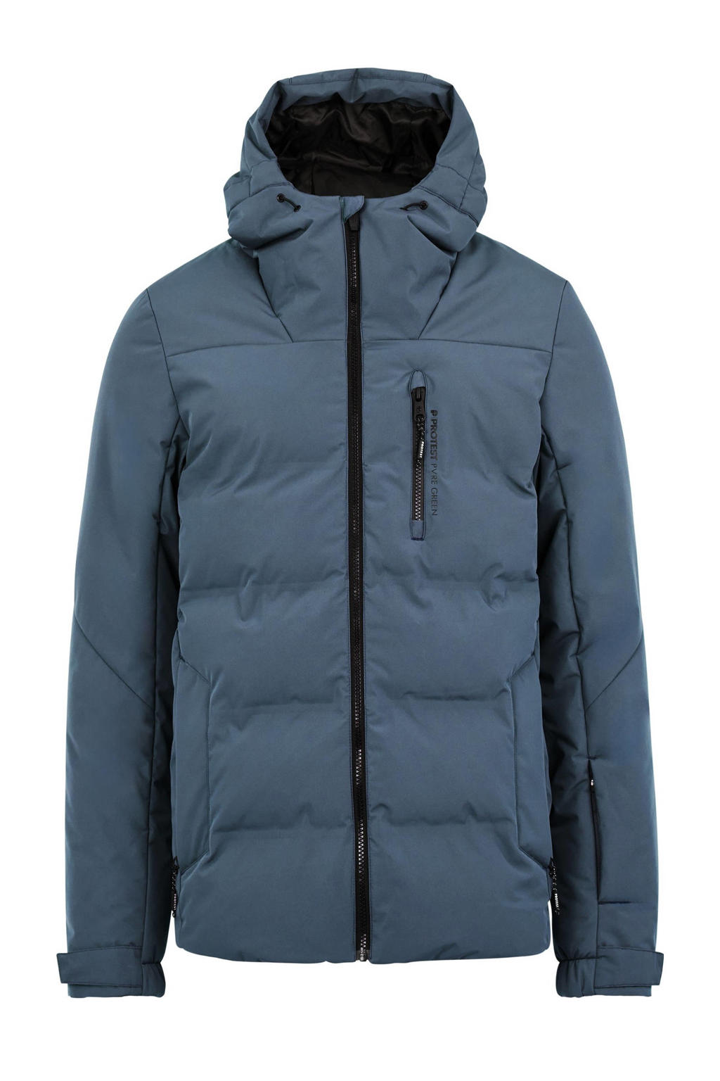 Blauwe heren Protest ski-jack Superior24 met effen, capuchon en ritssluiting