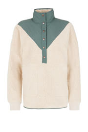 thumbnail: Beige dames Protest outdoor sweater Cyber van teddy materiaal met meerkleurige print, lange mouwen, opstaande kraag en drukknoopsluiting