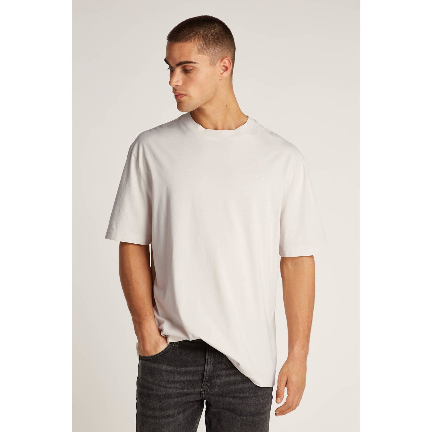 Calvin Klein Minimalistische Puff Print T-shirt Beige Heren