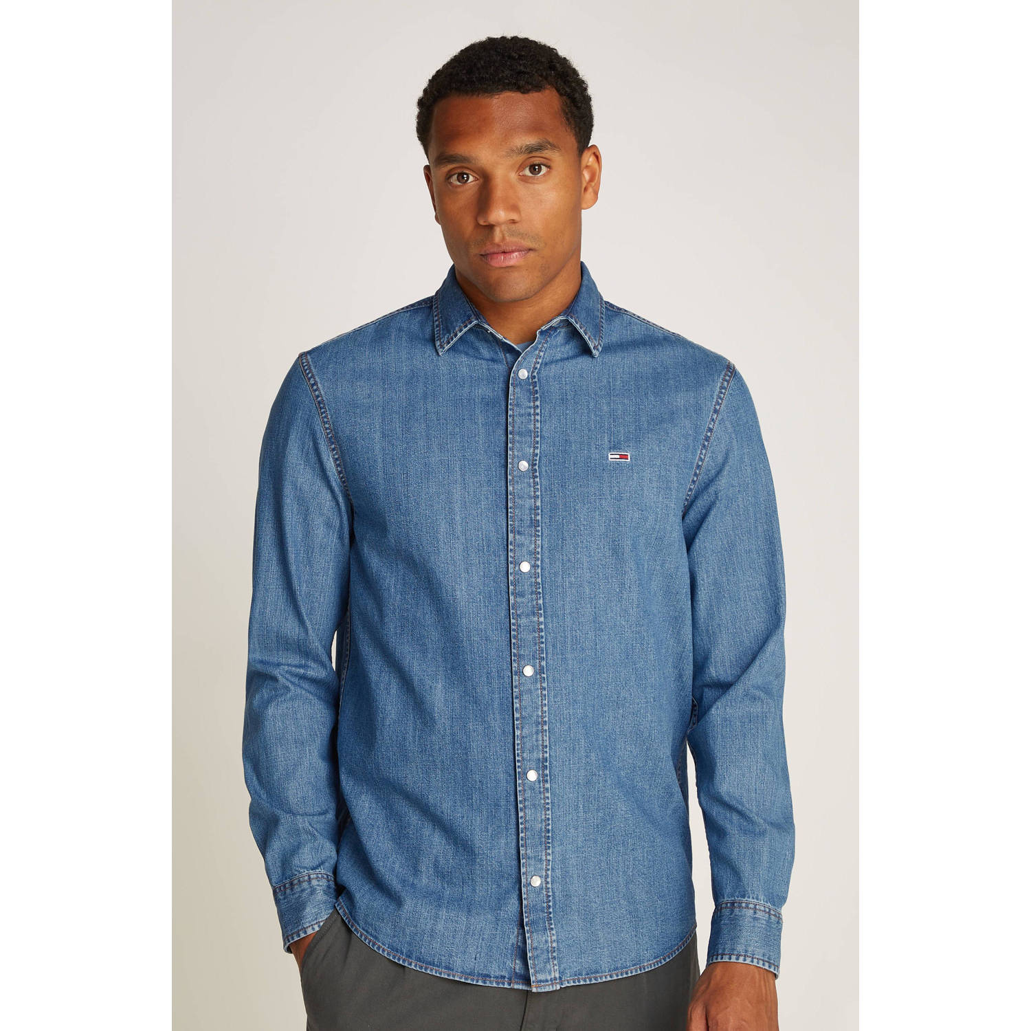 Tommy Jeans Geregenereerd Katoenen Overhemd met Lange Mouwen Blue Heren