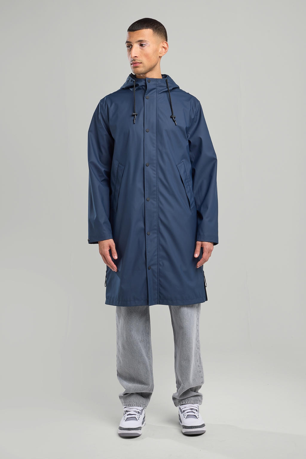 Blauwe heren America Today regenjas jake x van polyester met effen, capuchon en drukknoopsluiting