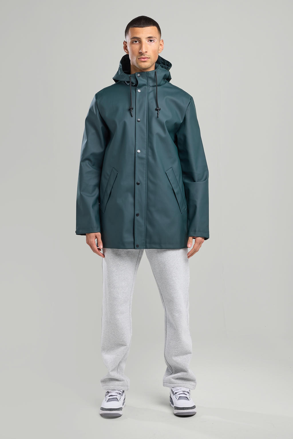 Groene heren America Today regenjas jake van polyester met effen, capuchon en rits- en knoopsluiting