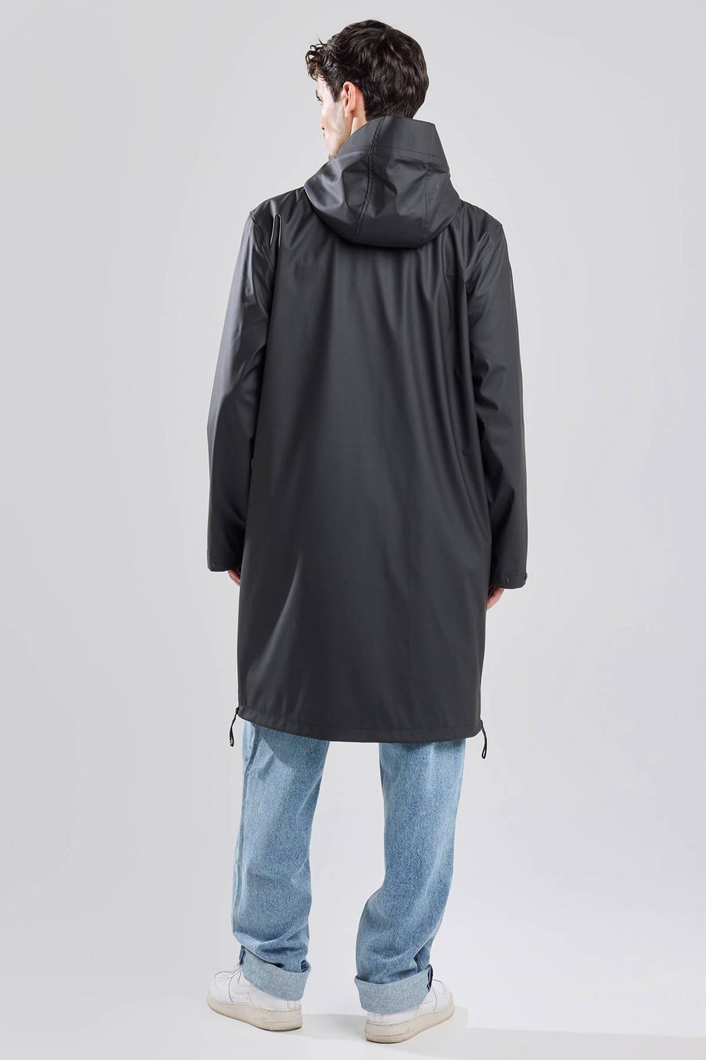 Zwarte heren America Today regenjas jake x van polyester met effen, capuchon en drukknoopsluiting