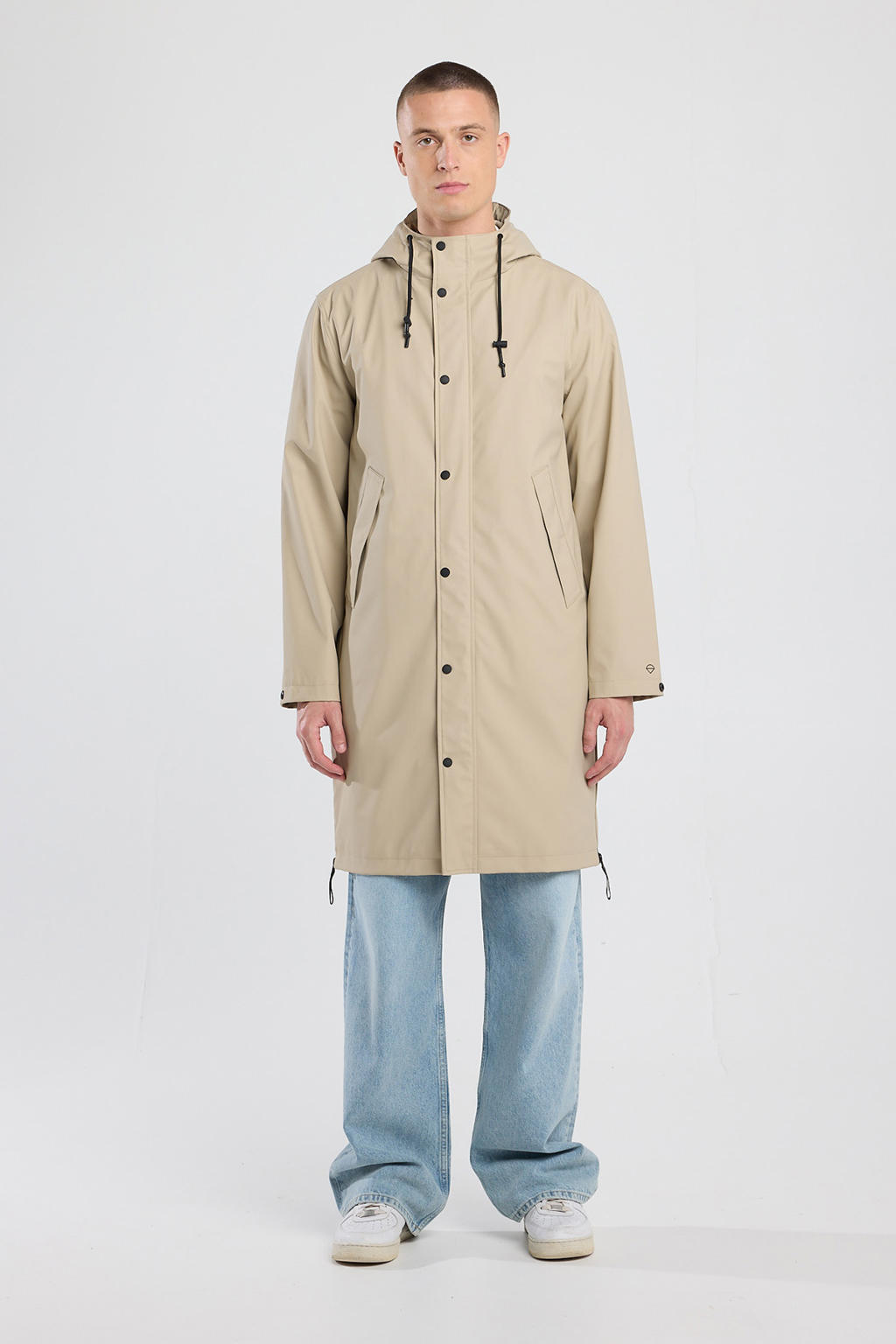 Lichtbruine heren America Today regenjas jake x van polyester met effen, capuchon en drukknoopsluiting