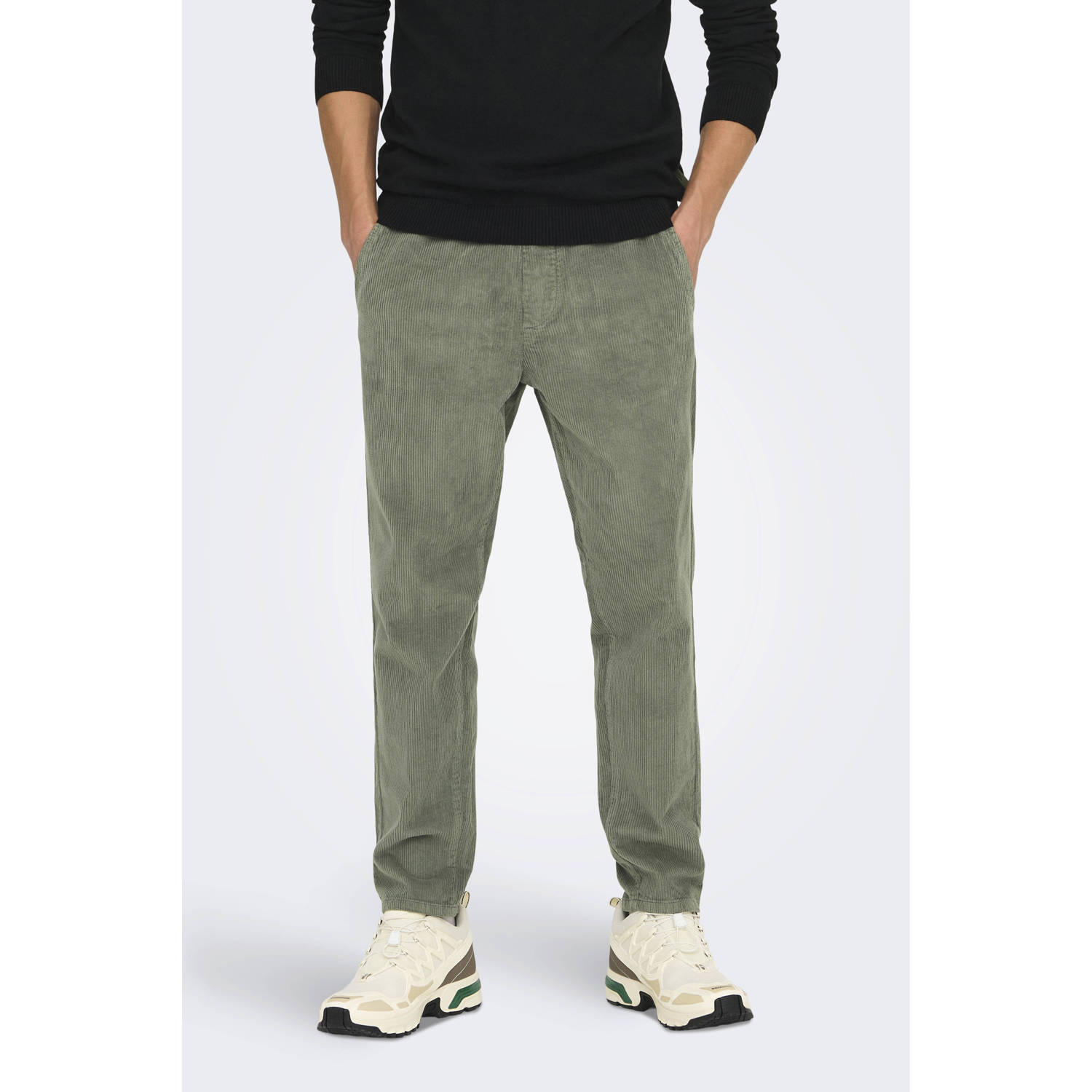 Only & Sons Tapered fit corduroy broek met elastische band model 'LINUS'