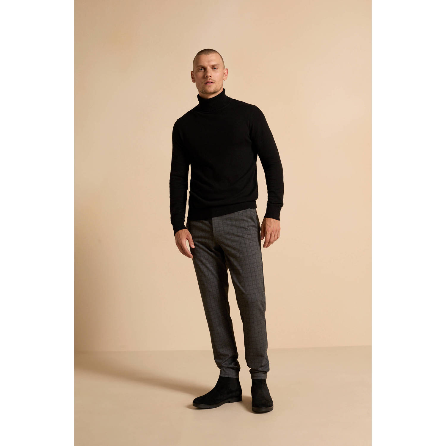 ONLY & SONS geruite slim fit chino ONSMARK grijs