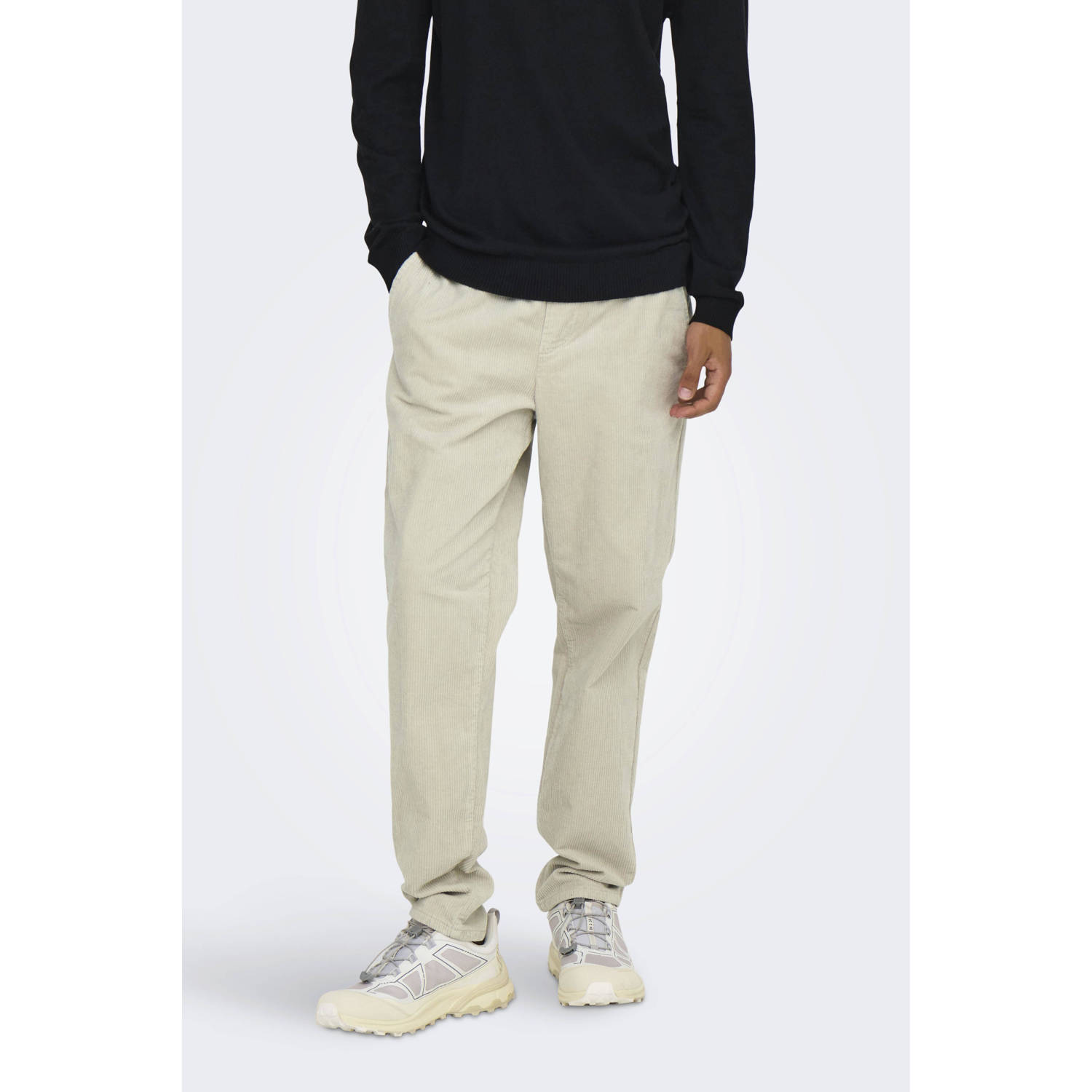 Only & Sons Tapered fit corduroy broek met elastische band model 'LINUS'
