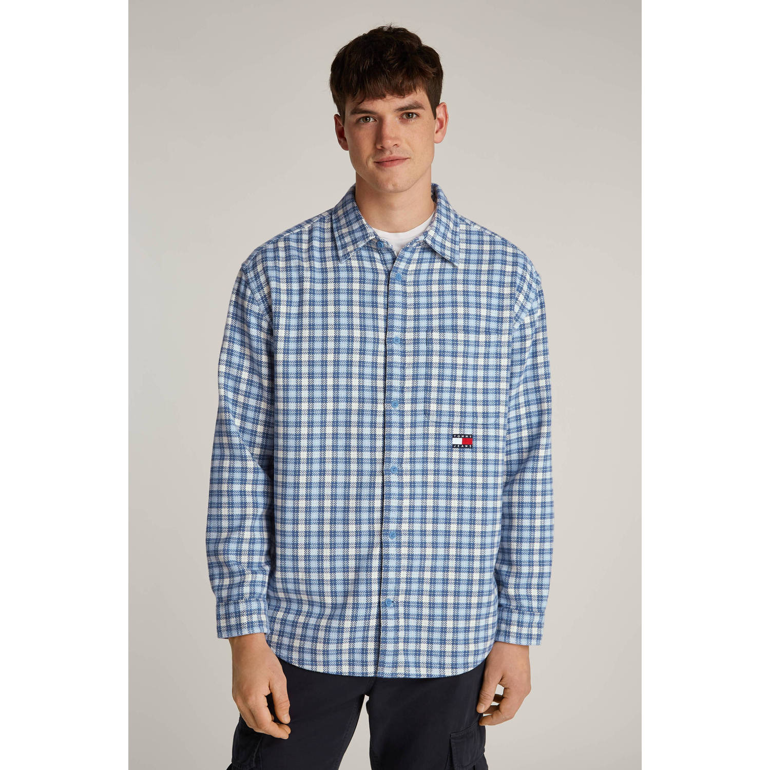 TOMMY JEANS Heren Overhemden Tjm Badge Flannel Shirt Ext Blauw