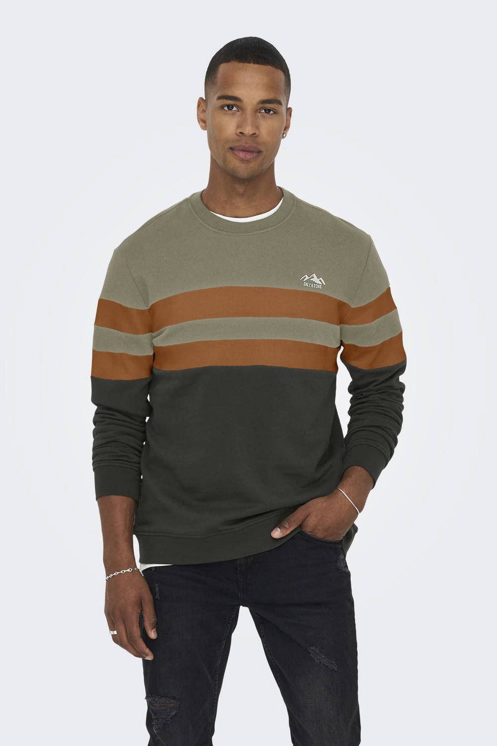 ONLY SONS gestreepte sweater ONSTHOR groen wehkamp