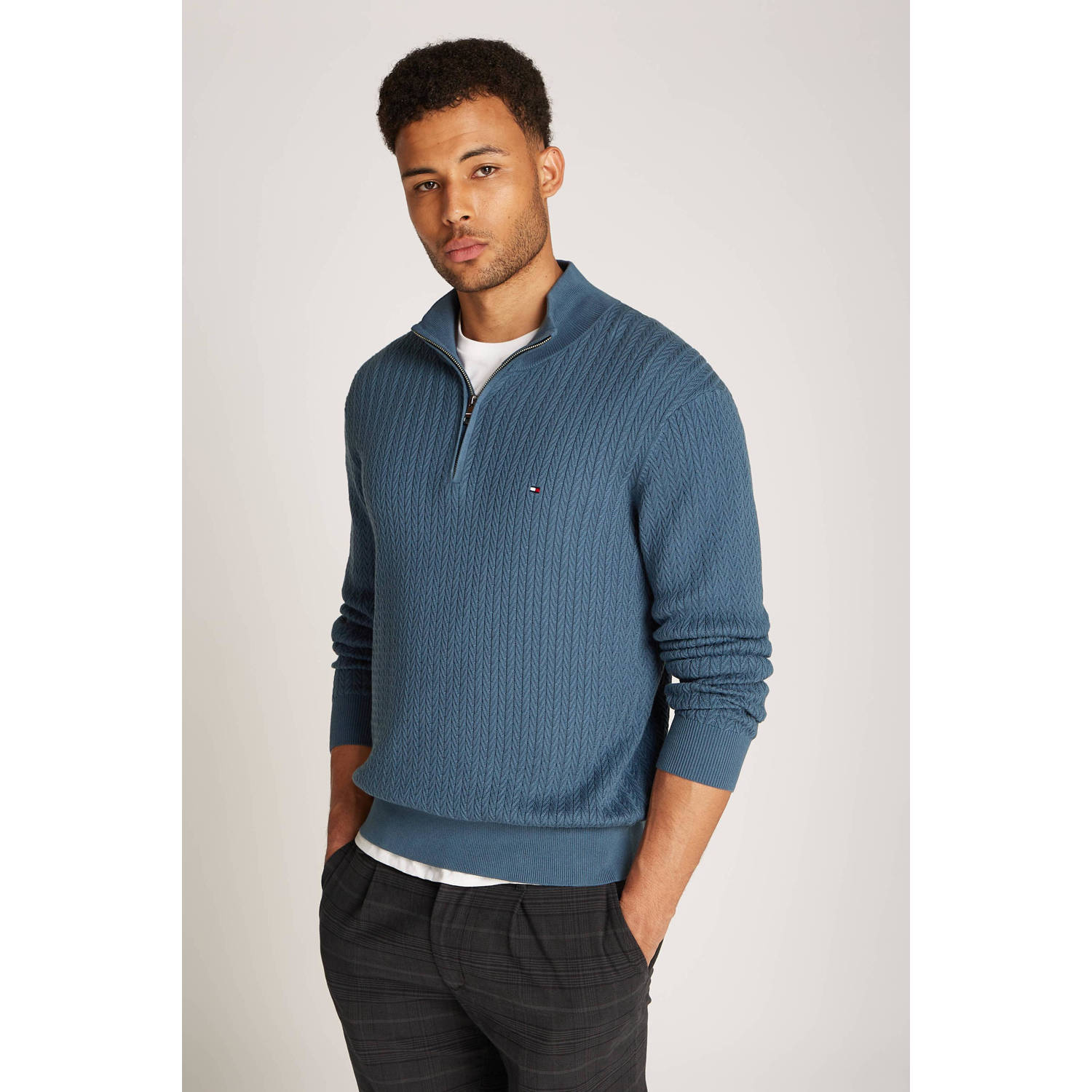 Tommy Hilfiger schipperstrui blauw kabels