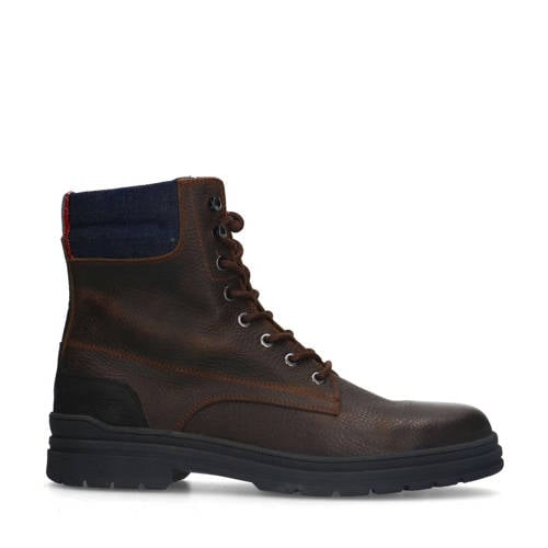 Manfield leren veterboots donkerbruin afbeelding