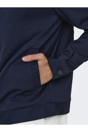 thumbnail: Donkerblauwe heren ONLY & SONS bombersweat van viscose met effen, lange mouwen, opstaande kraag en ritssluiting