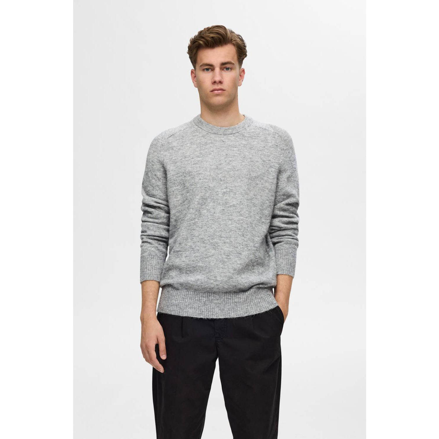 SELECTED HOMME wol gebreide trui grijs