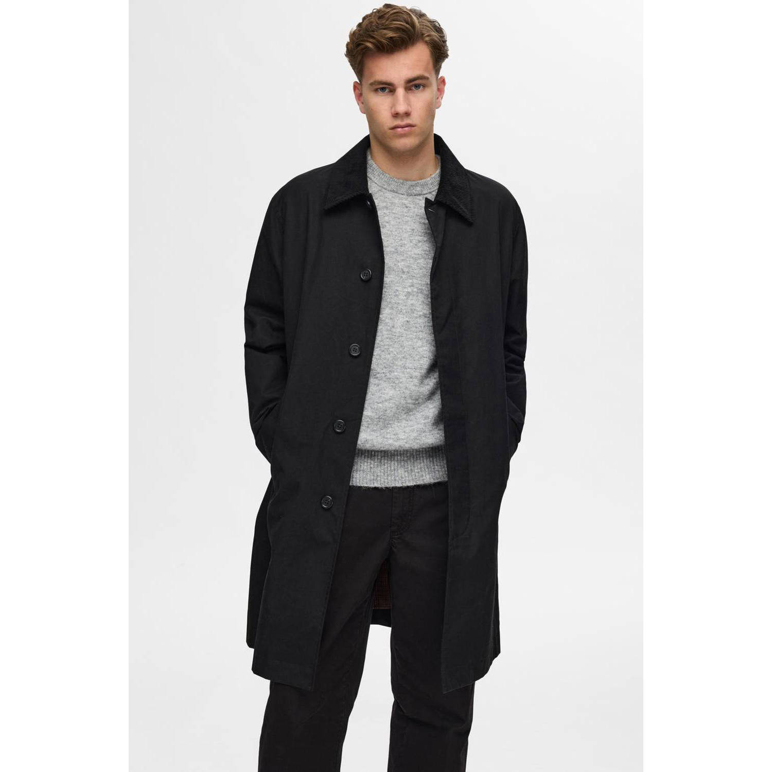 SELECTED HOMME wol gebreide trui grijs