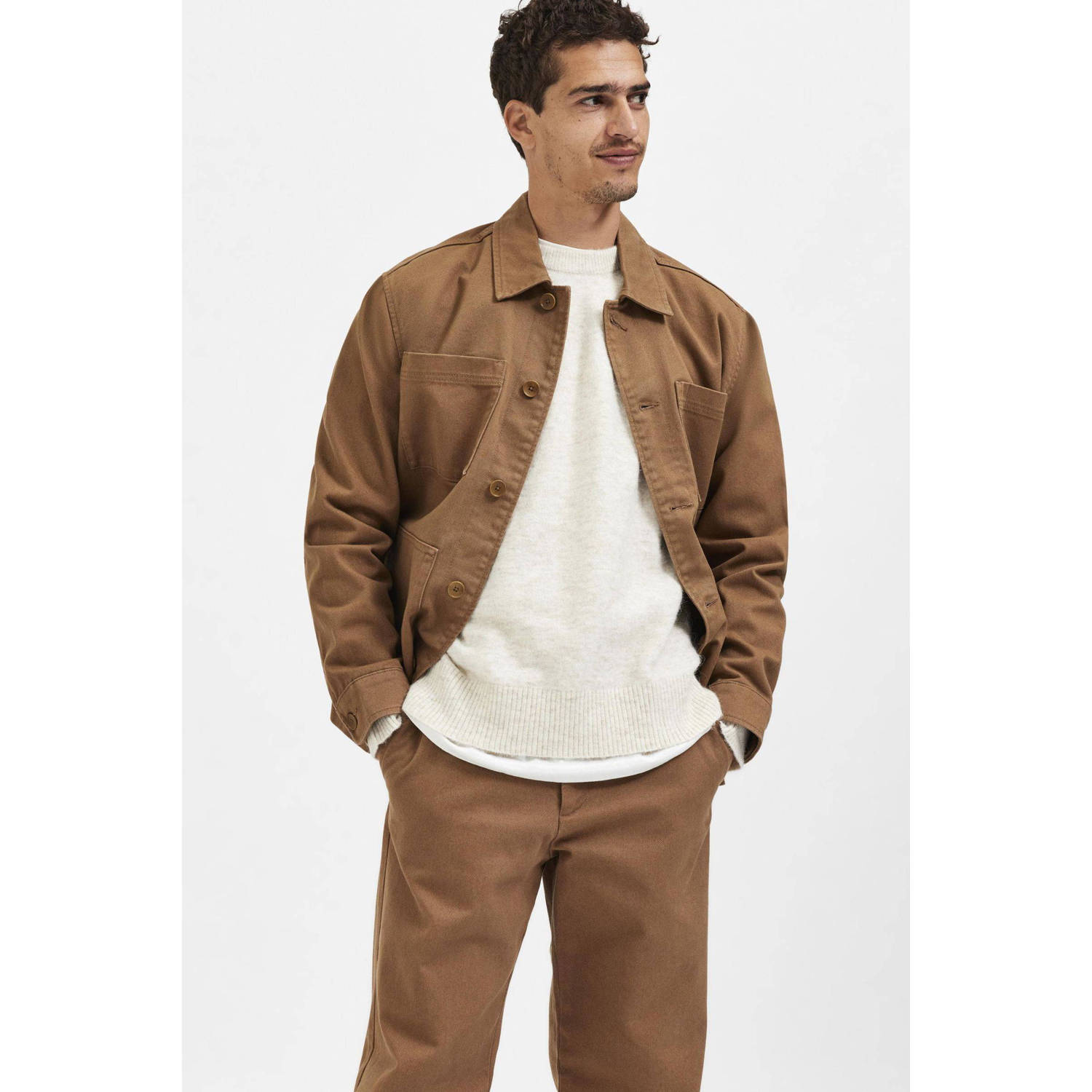 SELECTED HOMME wol gebreide trui ecru