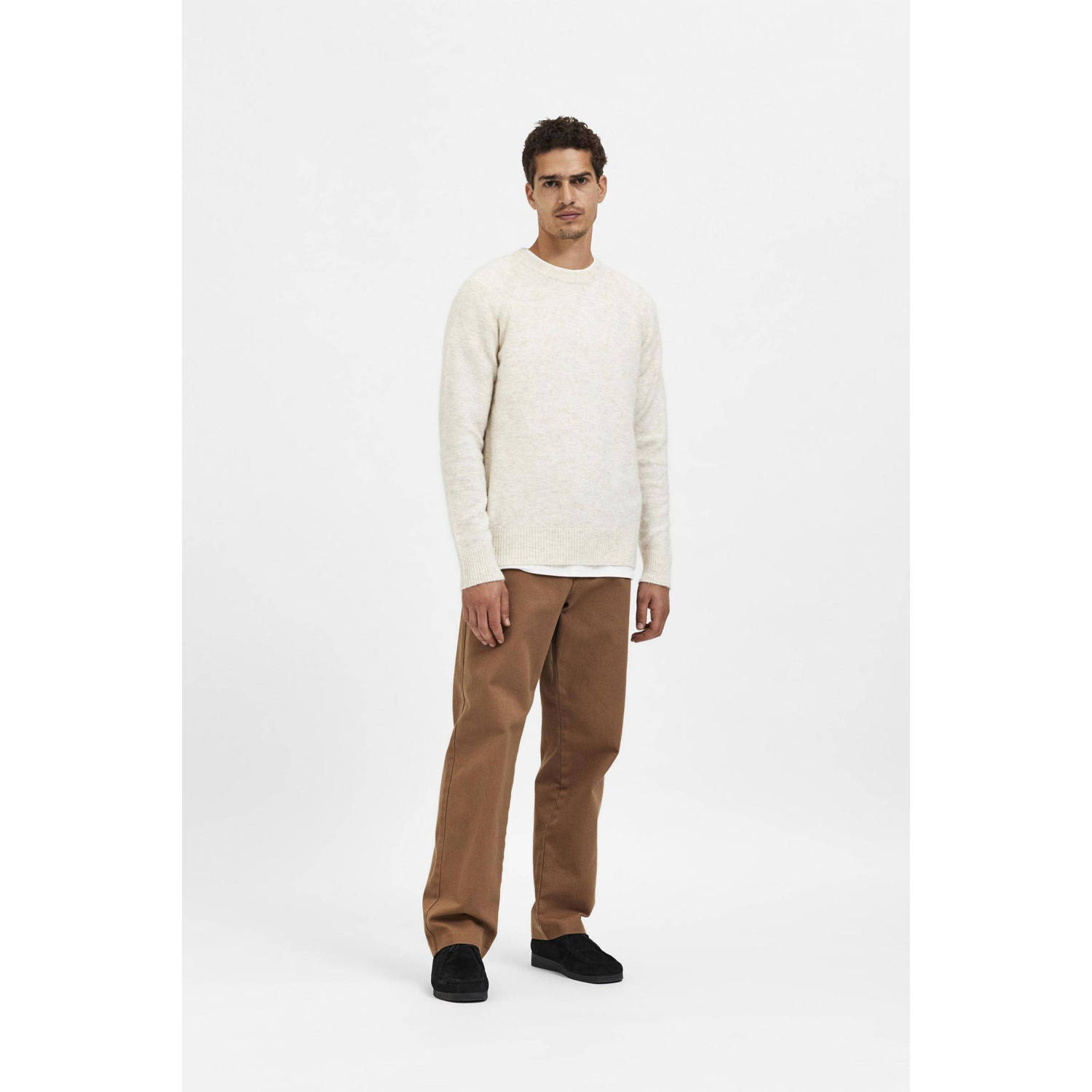 SELECTED HOMME wol gebreide trui ecru
