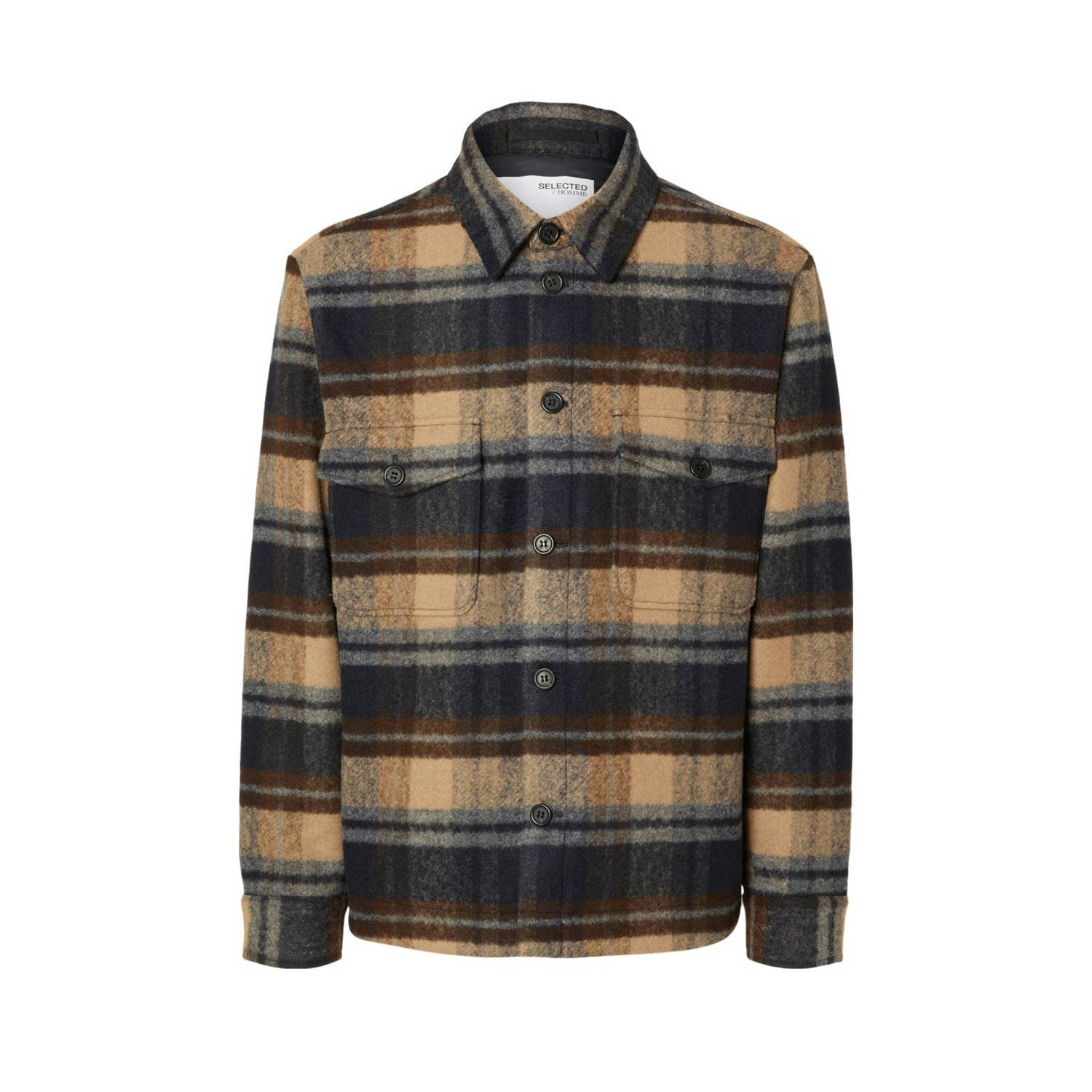 SELECTED HOMME geruit overshirt donkerbruin