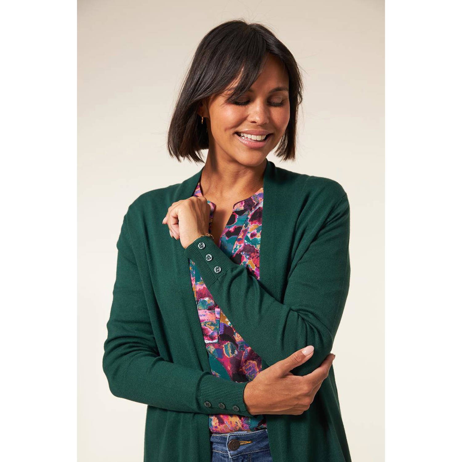 Miss Etam fijngebreid vest Senna groen