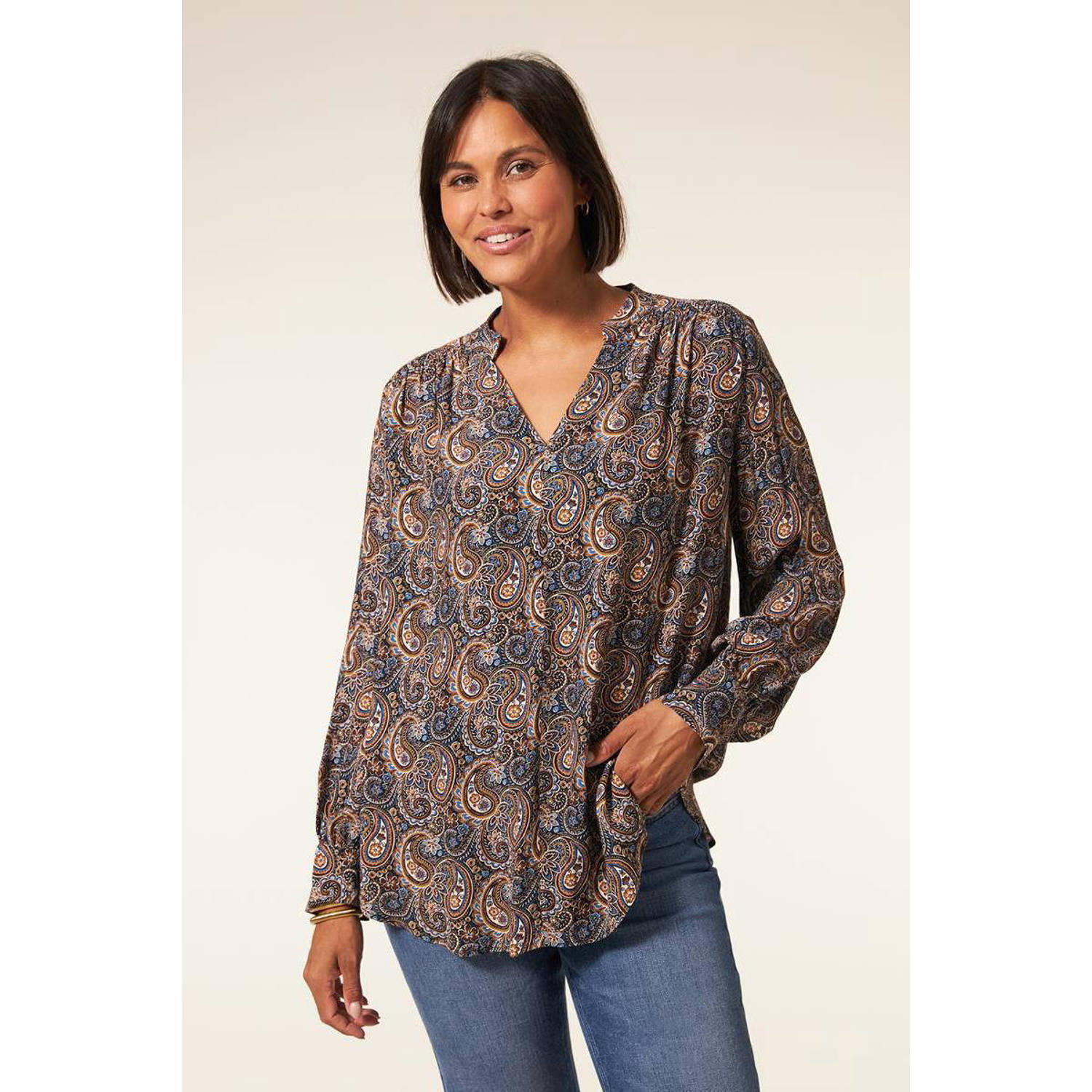 Miss Etam top Callie met paisley print bruin blauw